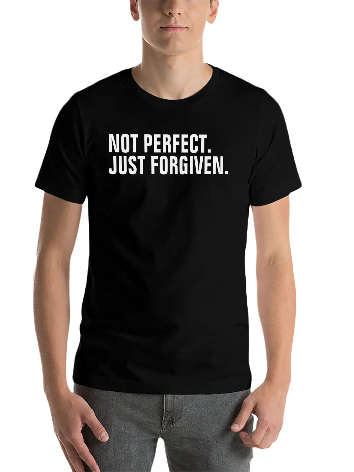 Not Perfect Just Forgiven - Christian Quote Comfortable Minimalist Graphic Tee – Summer Style Essential