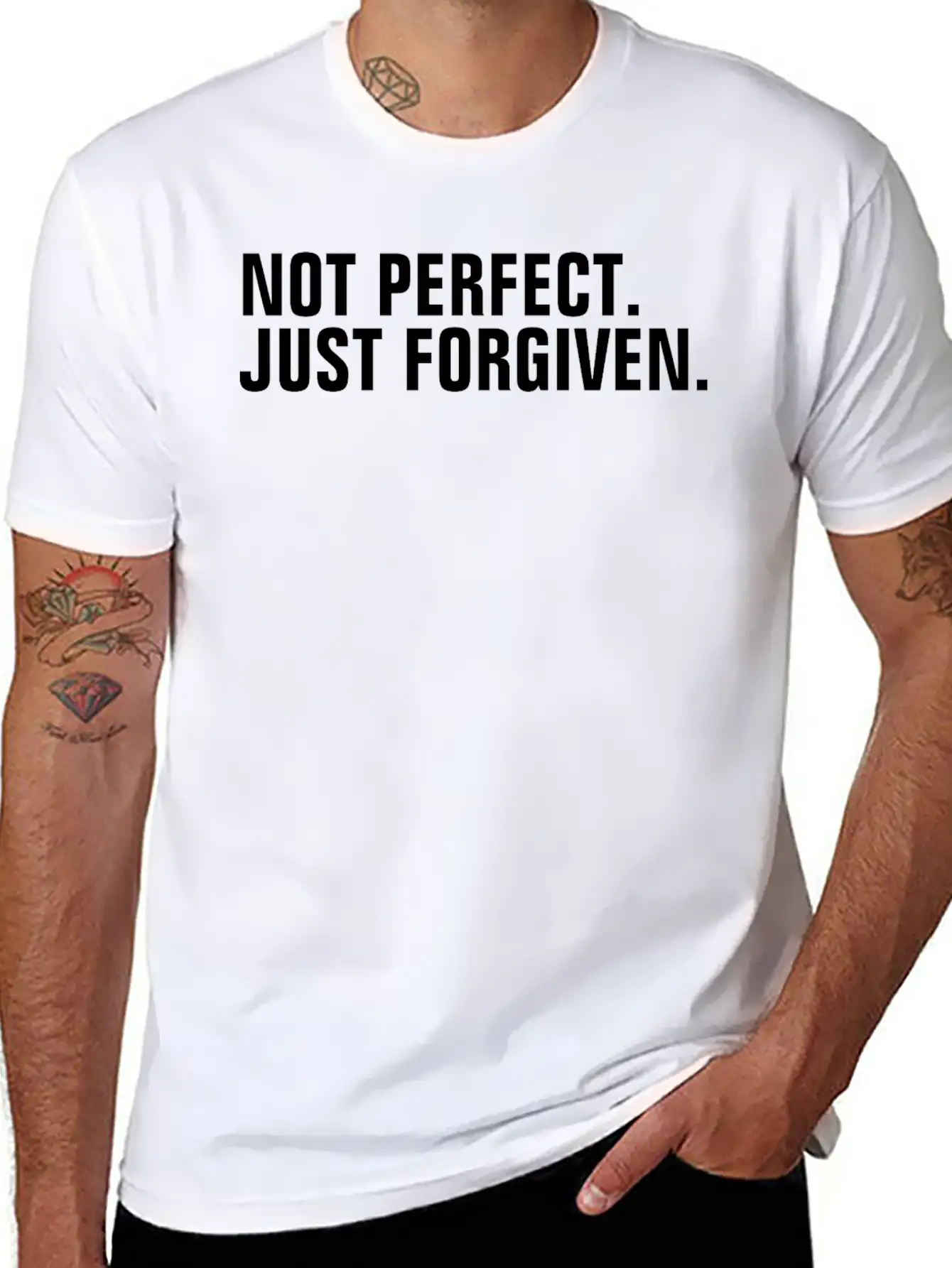 Not Perfect Just Forgiven - Christian Quote Comfortable Minimalist Graphic Tee – Summer Style Essential