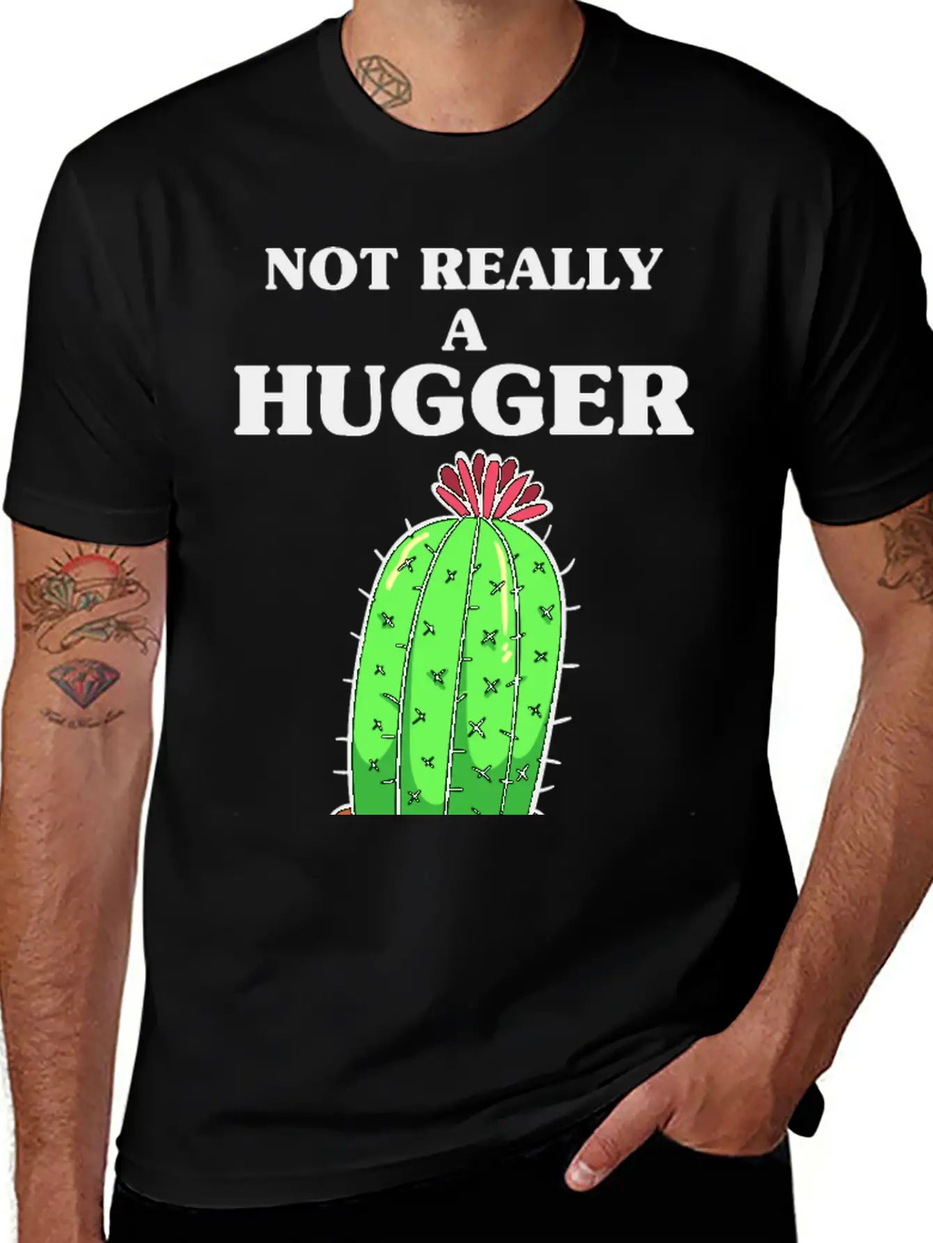 Not Really A Hugger, Cactus Comfortable Minimalist Graphic Tee – Summer Style Essential