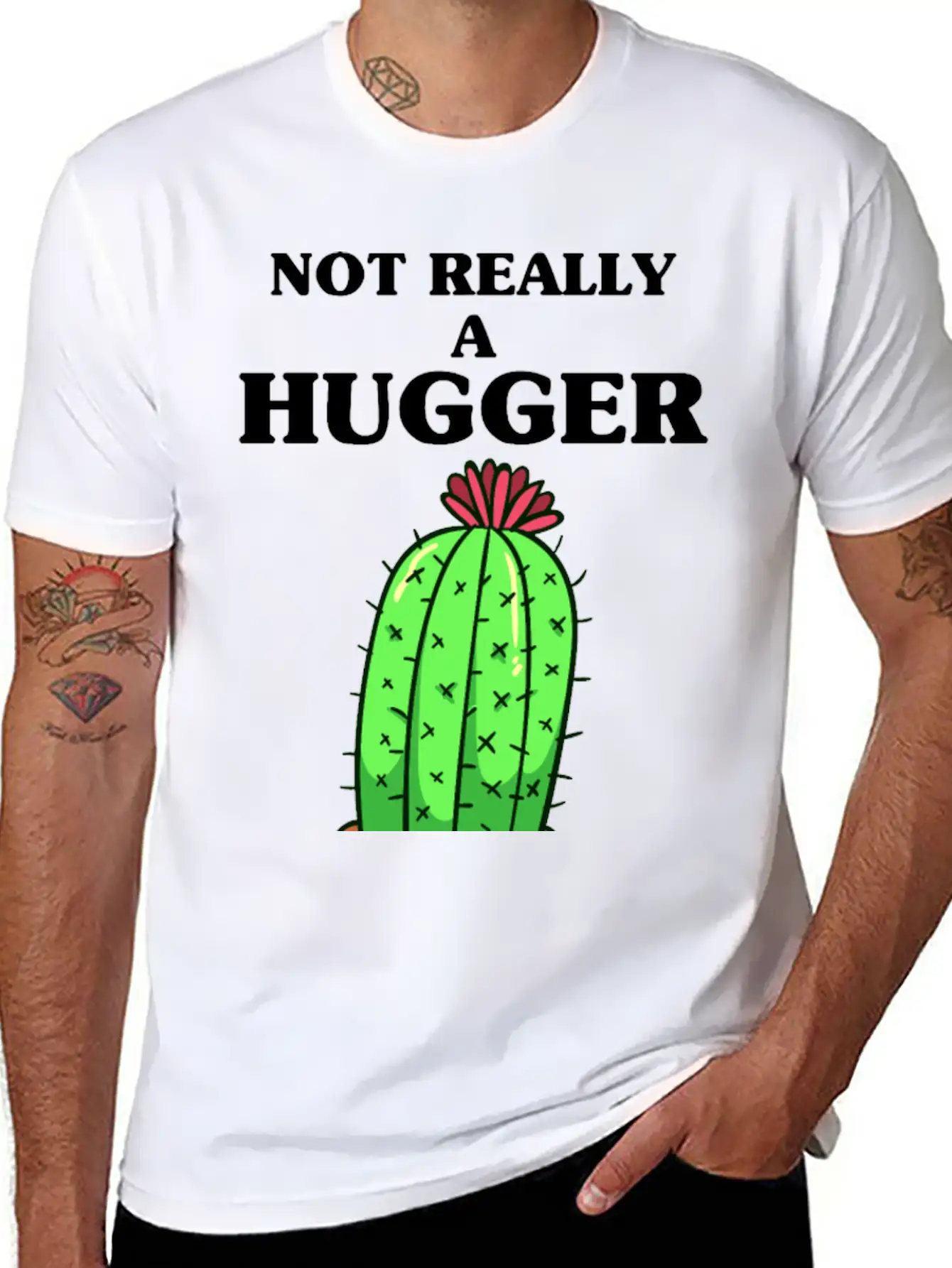 Not Really A Hugger, Cactus Comfortable Minimalist Graphic Tee – Summer Style Essential