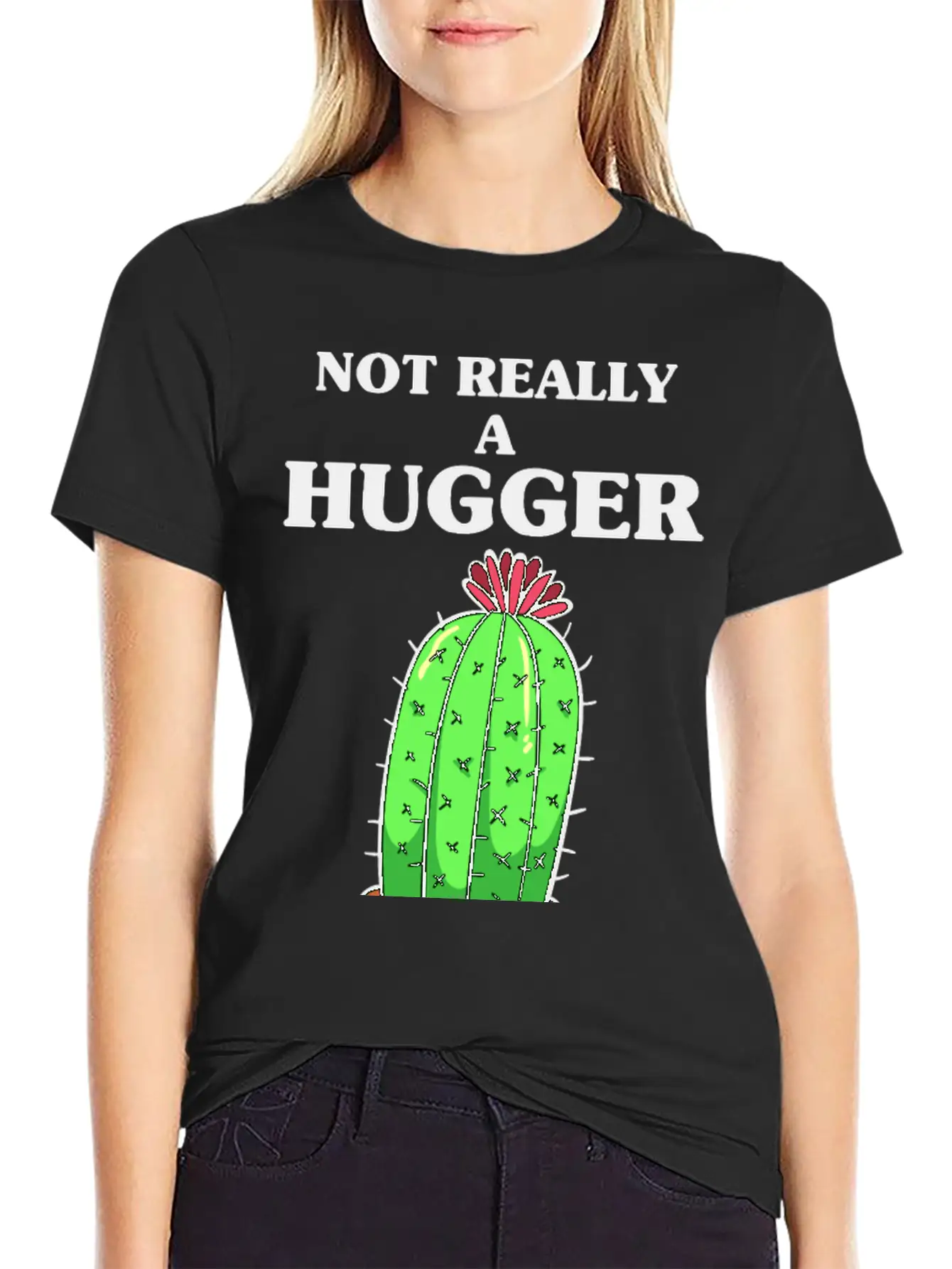Not Really A Hugger, Cactus Comfortable Minimalist Graphic Tee – Summer Style Essential