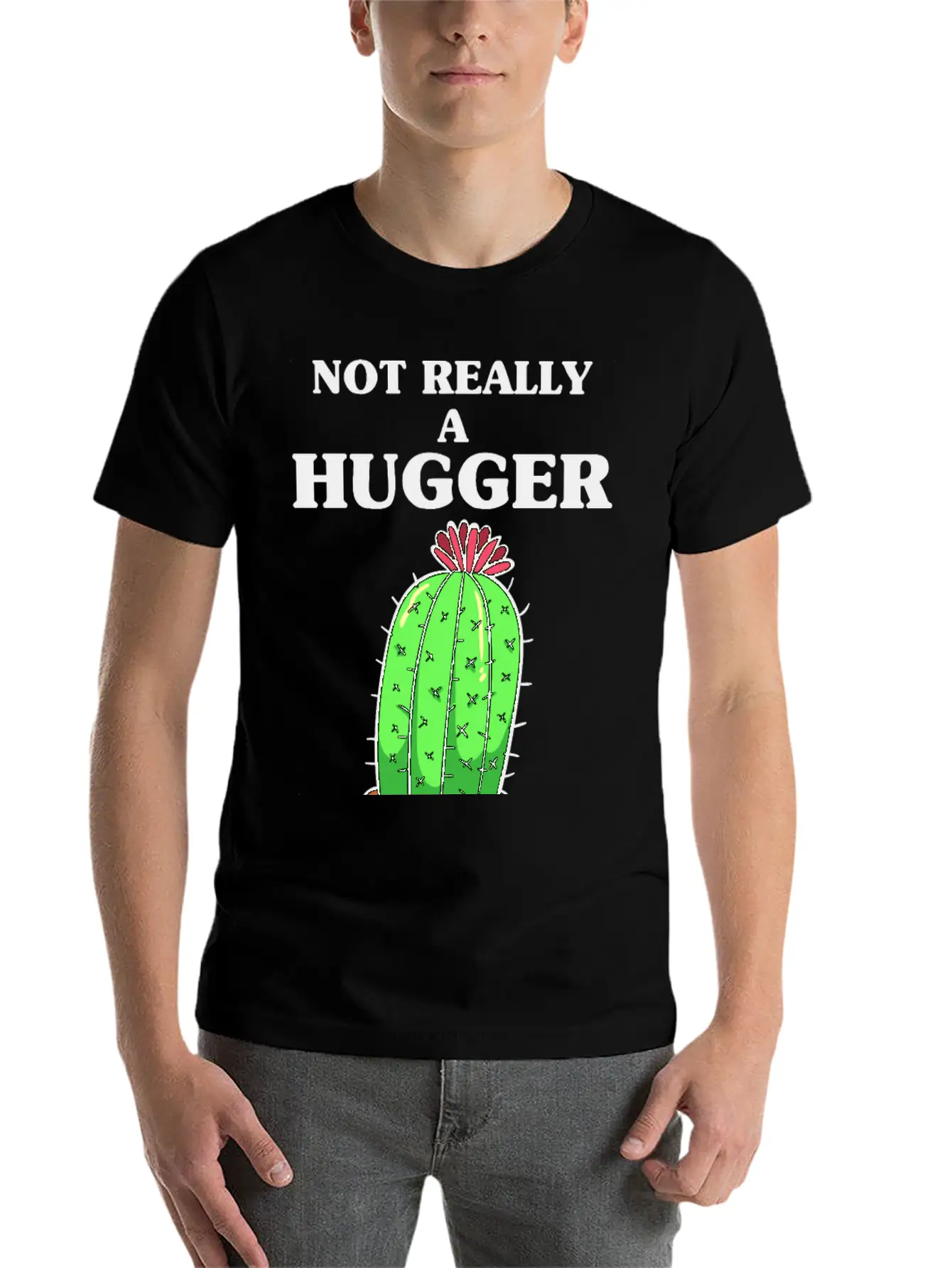 Not Really A Hugger, Cactus Comfortable Minimalist Graphic Tee – Summer Style Essential