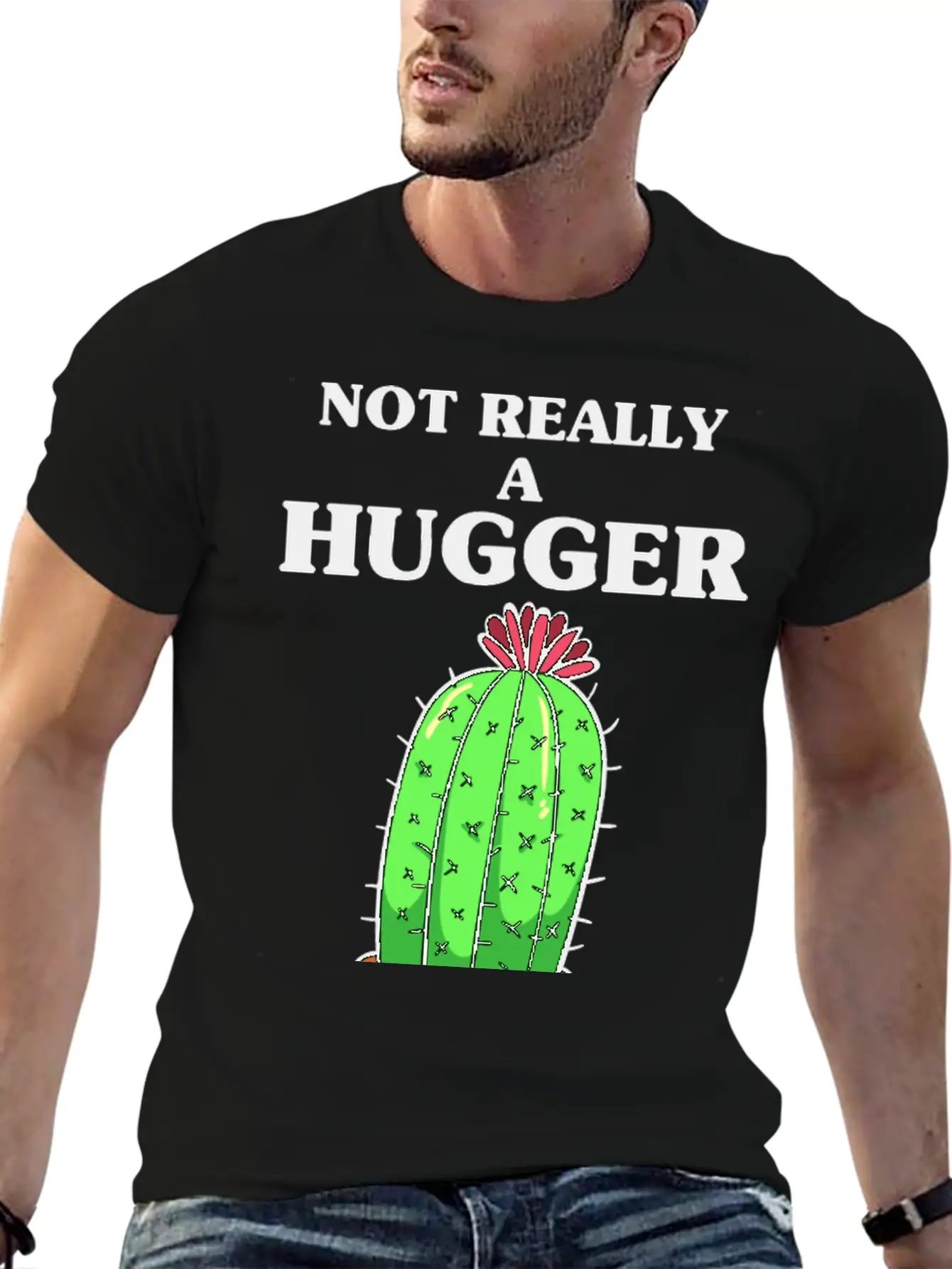 Not Really A Hugger, Cactus Comfortable Minimalist Graphic Tee – Summer Style Essential