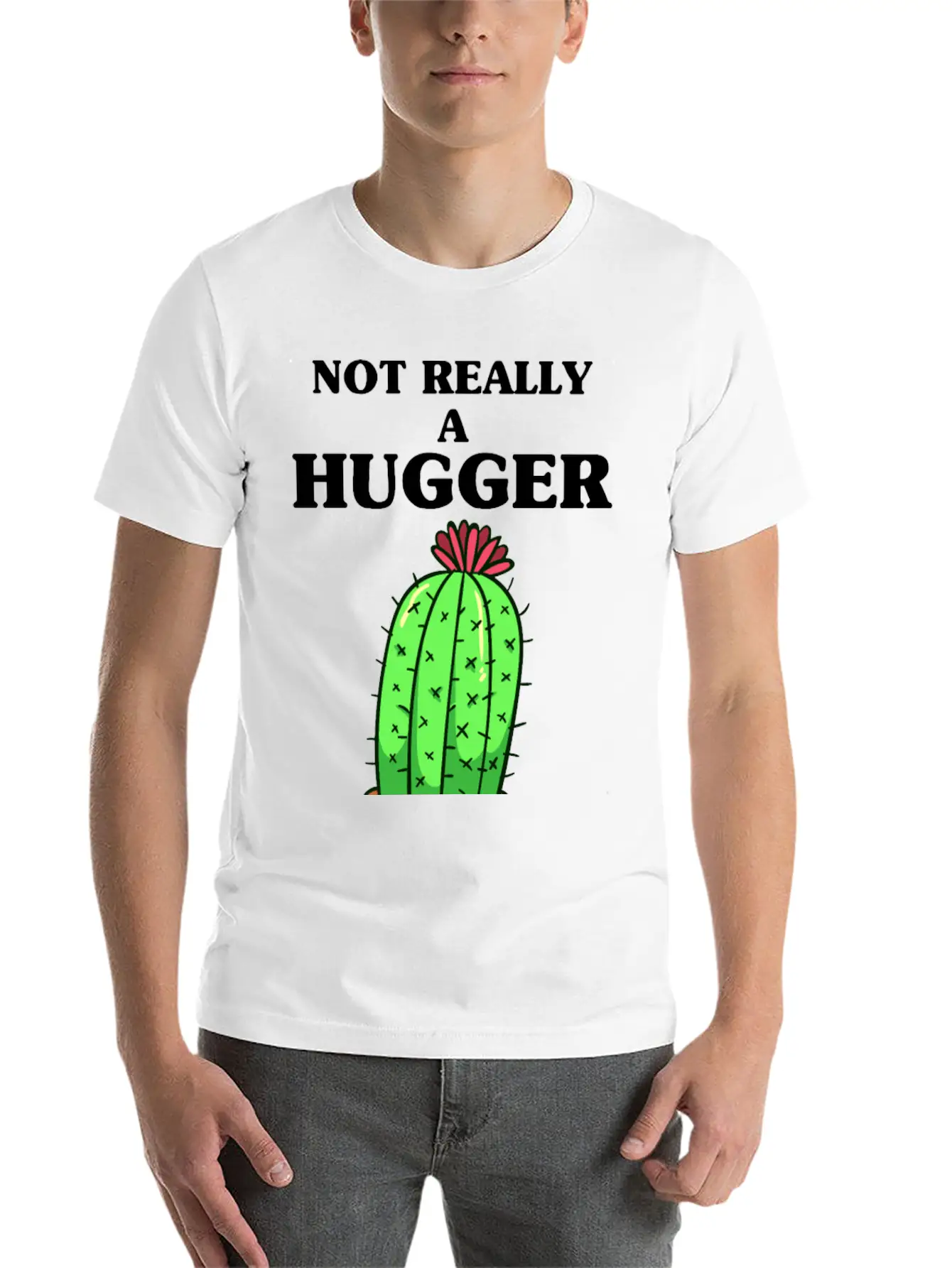 Not Really A Hugger, Cactus Comfortable Minimalist Graphic Tee – Summer Style Essential
