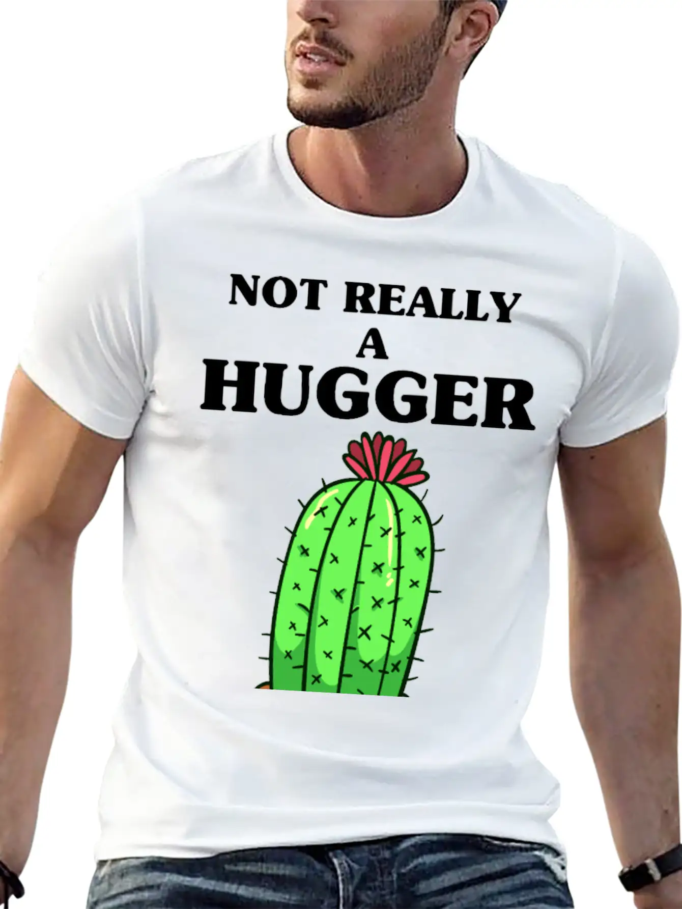 Not Really A Hugger, Cactus Comfortable Minimalist Graphic Tee – Summer Style Essential