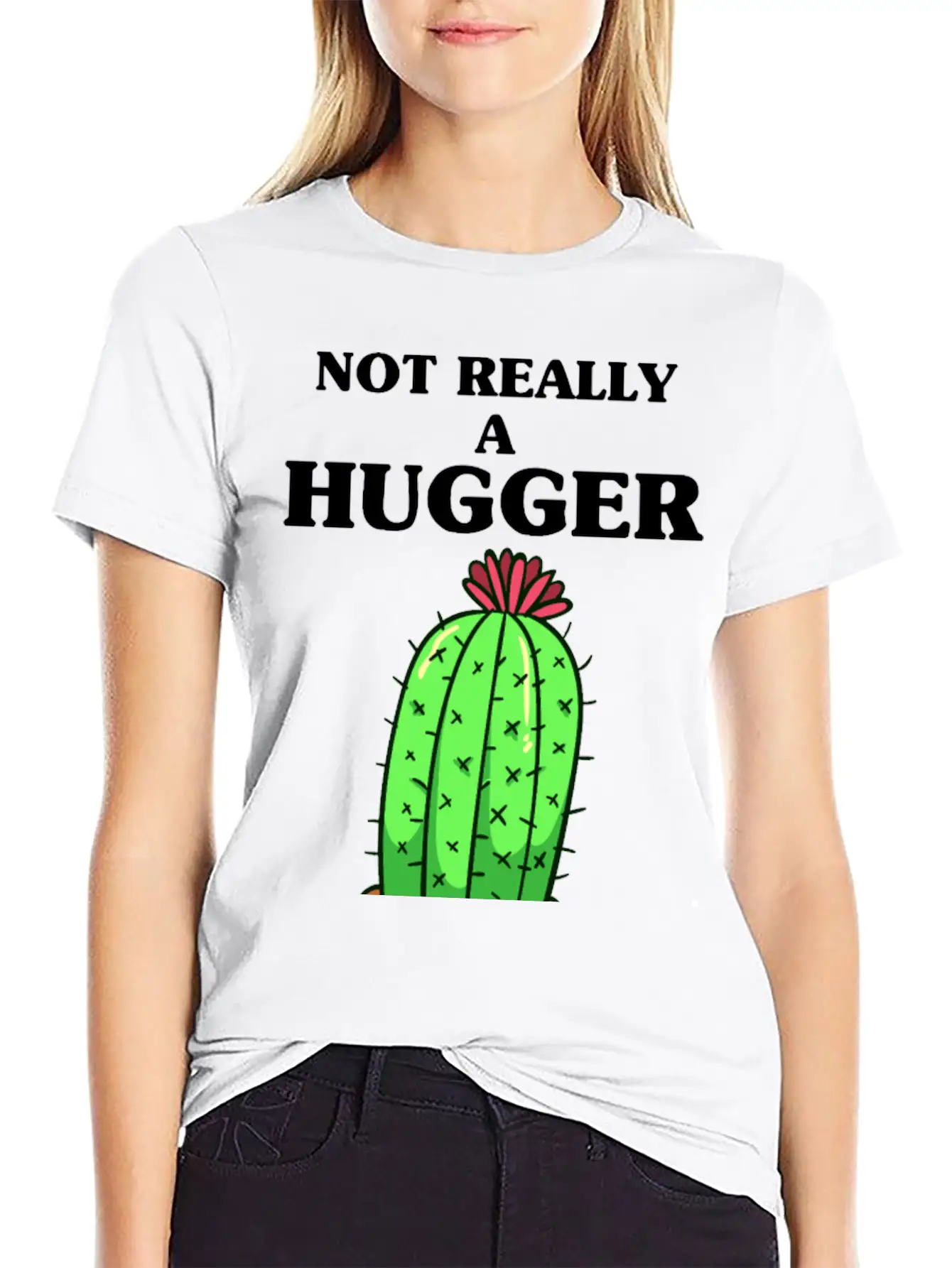 Not Really A Hugger, Cactus Comfortable Minimalist Graphic Tee – Summer Style Essential