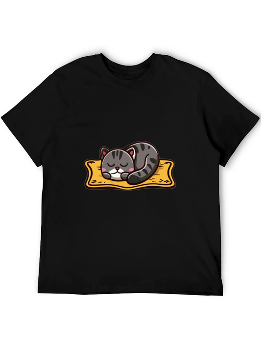 Cute Cartoon Cat Nap T-Shirt - Black