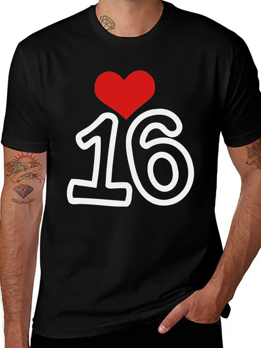 Number_16 & Heart Basic Graphic T-Shirt – Daily Comfort In Soft Cotton