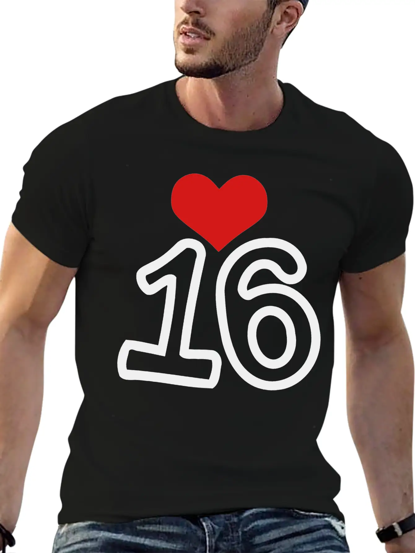 Number_16 & Heart Basic Graphic T-Shirt – Daily Comfort In Soft Cotton