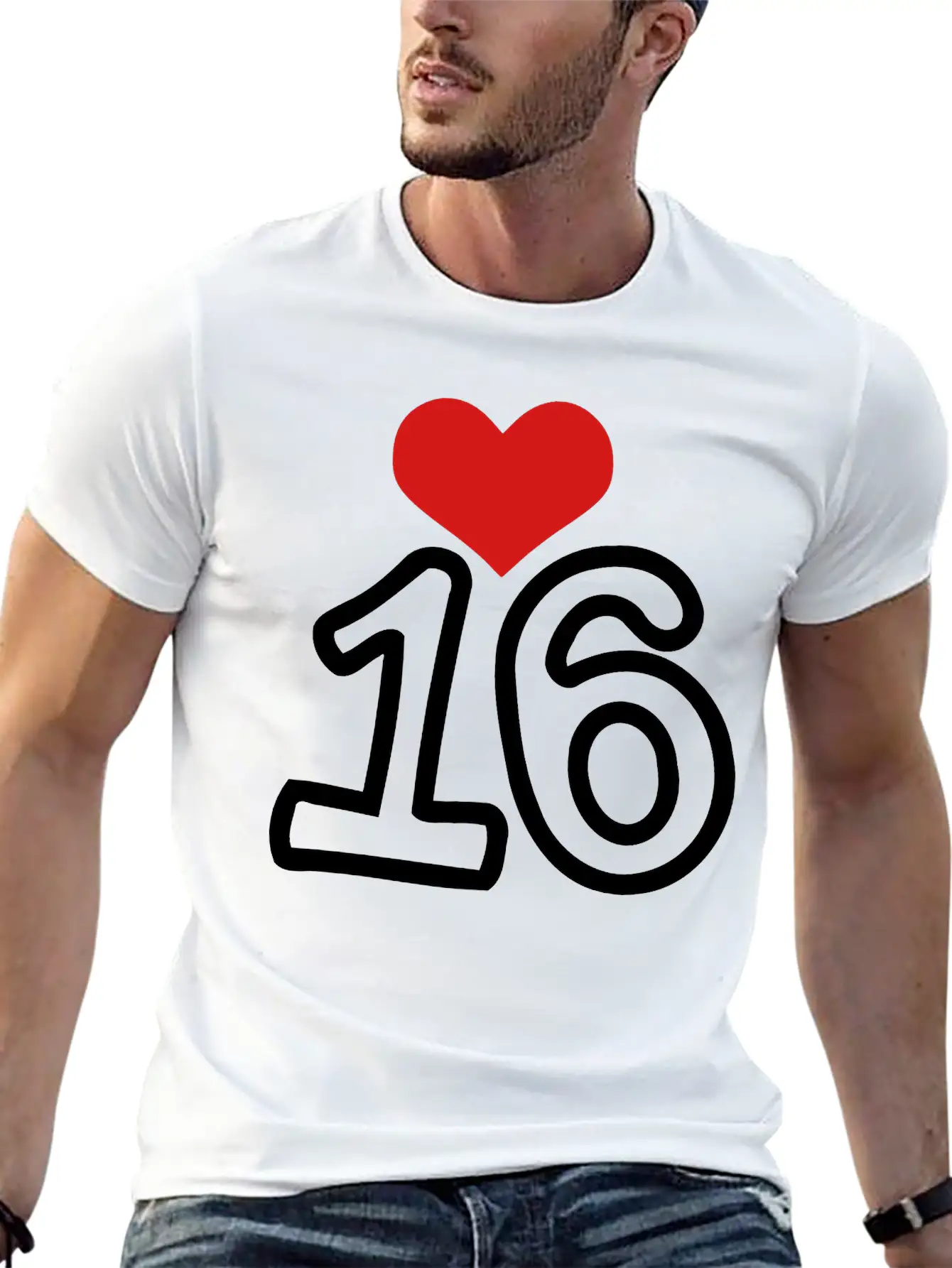 Number_16 & Heart Basic Graphic T-Shirt – Daily Comfort In Soft Cotton