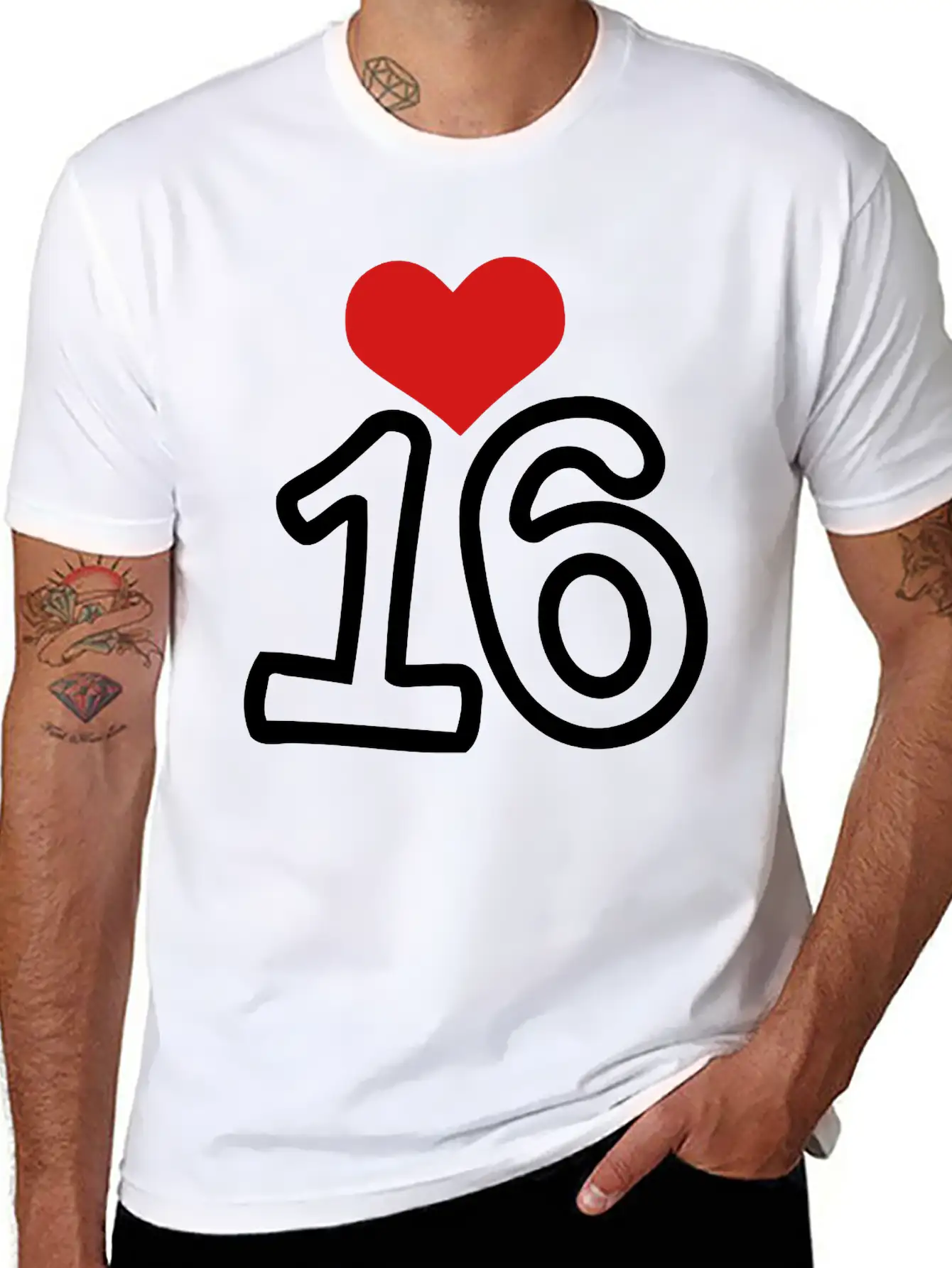 Number_16 & Heart Basic Graphic T-Shirt – Daily Comfort In Soft Cotton