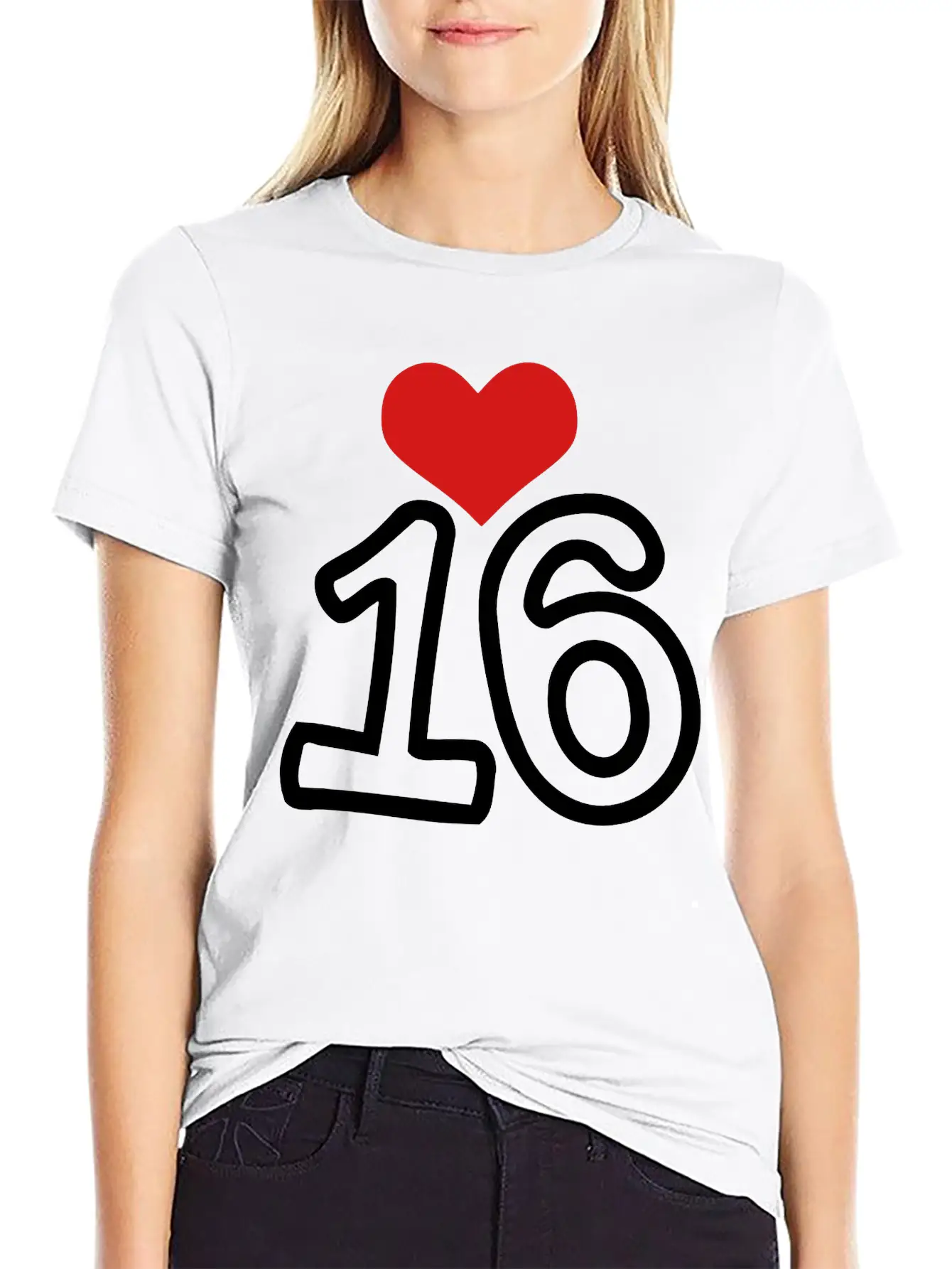 Number_16 & Heart Basic Graphic T-Shirt – Daily Comfort In Soft Cotton