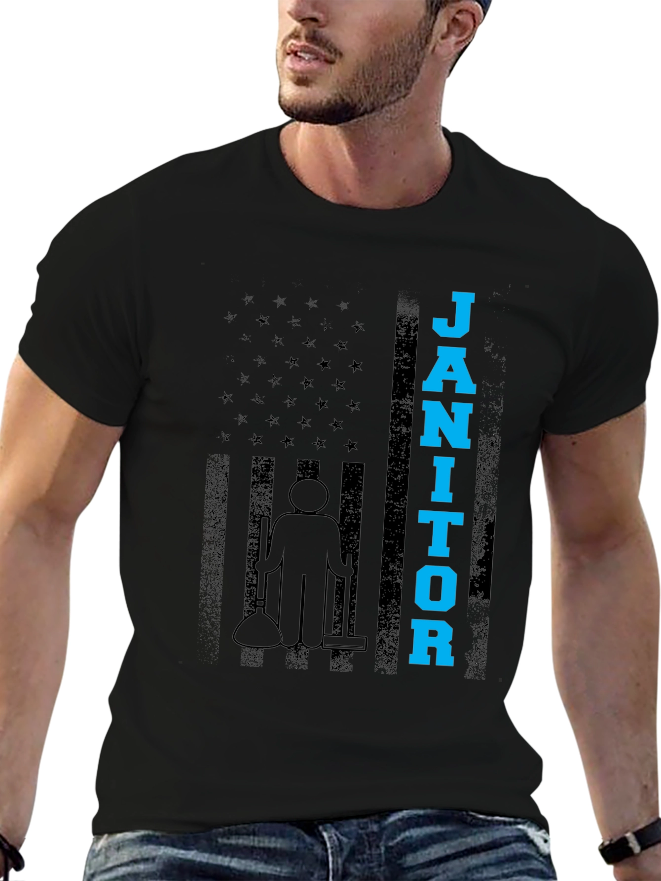 Janitor American Flag Graphic T-Shirt