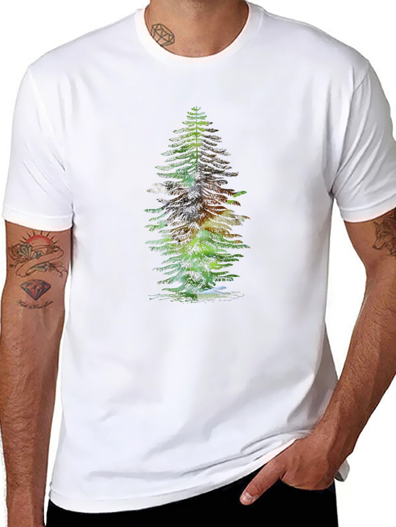 Pine Tree Graphic Tee - Black Cotton Casual Wear