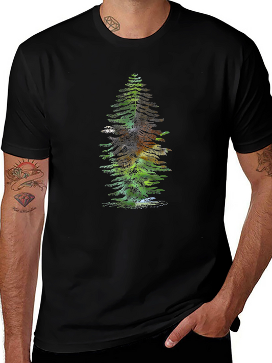 Pine Tree Graphic Tee - Black Cotton Casual Wear
