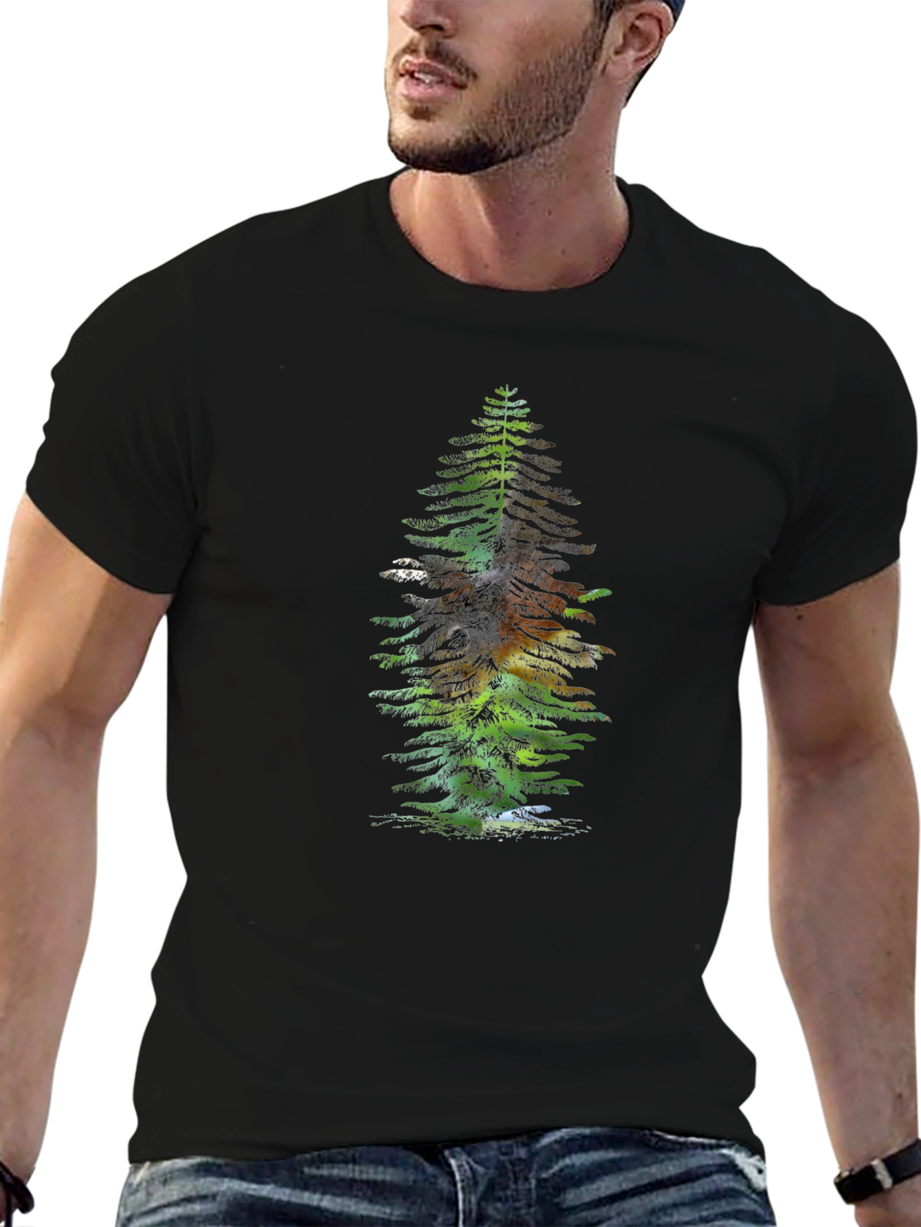 Pine Tree Graphic Tee - Black Cotton Casual Wear