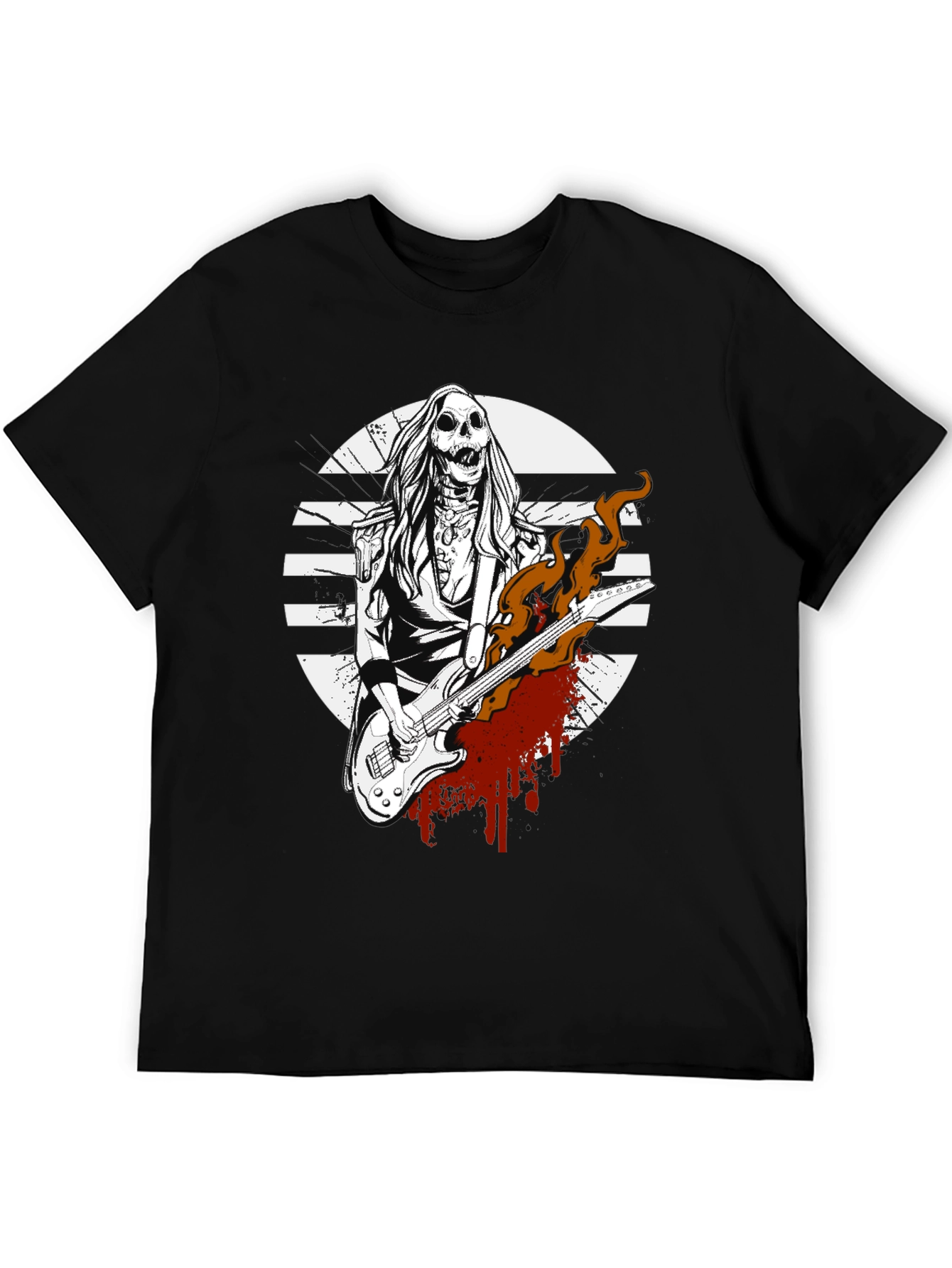 Rock On! Skeleton Guitarist Graphic Tee - Black