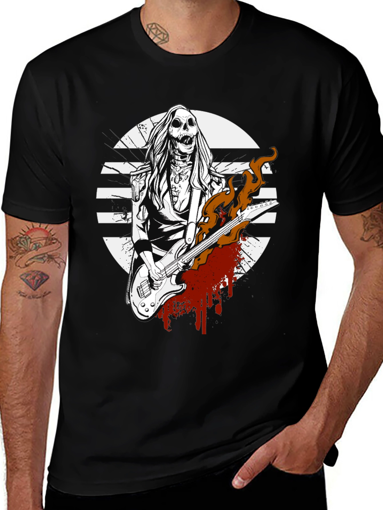 Rock On! Skeleton Guitarist Graphic Tee - Black