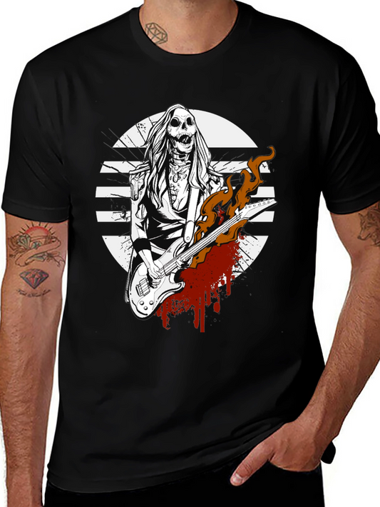 Rock On! Skeleton Guitarist Graphic Tee - Black