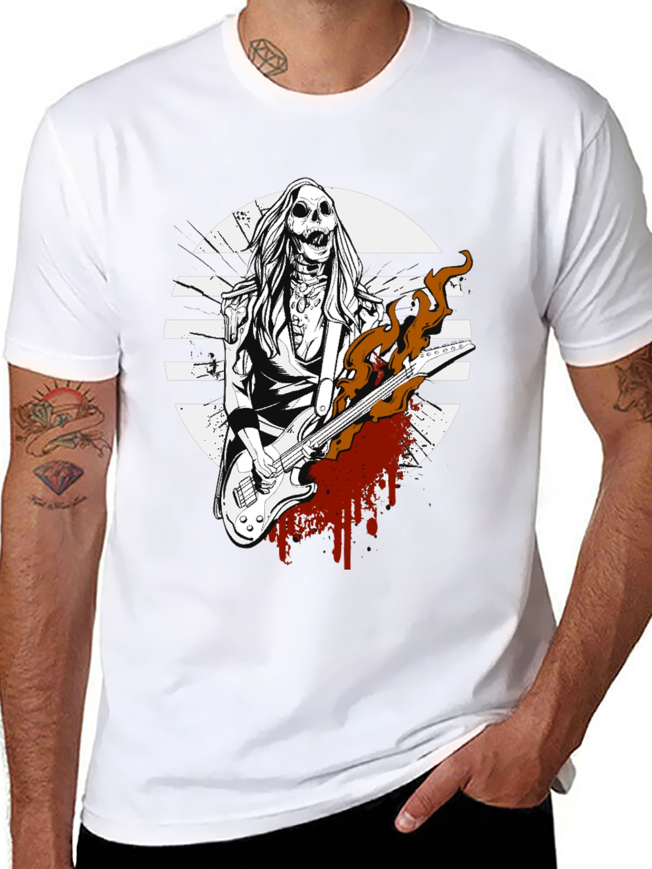 Rock On! Skeleton Guitarist Graphic Tee - Black