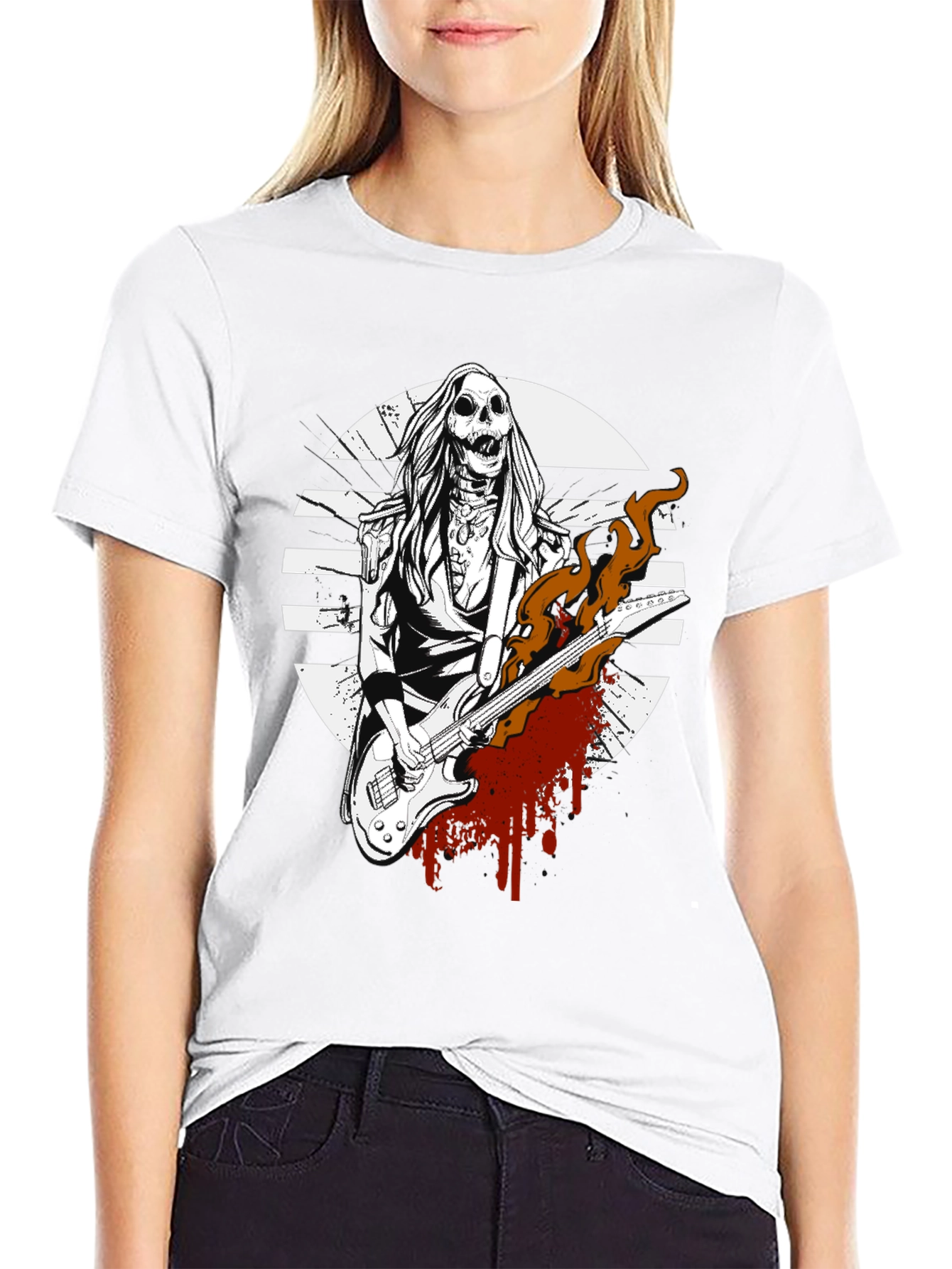 Rock On! Skeleton Guitarist Graphic Tee - Black