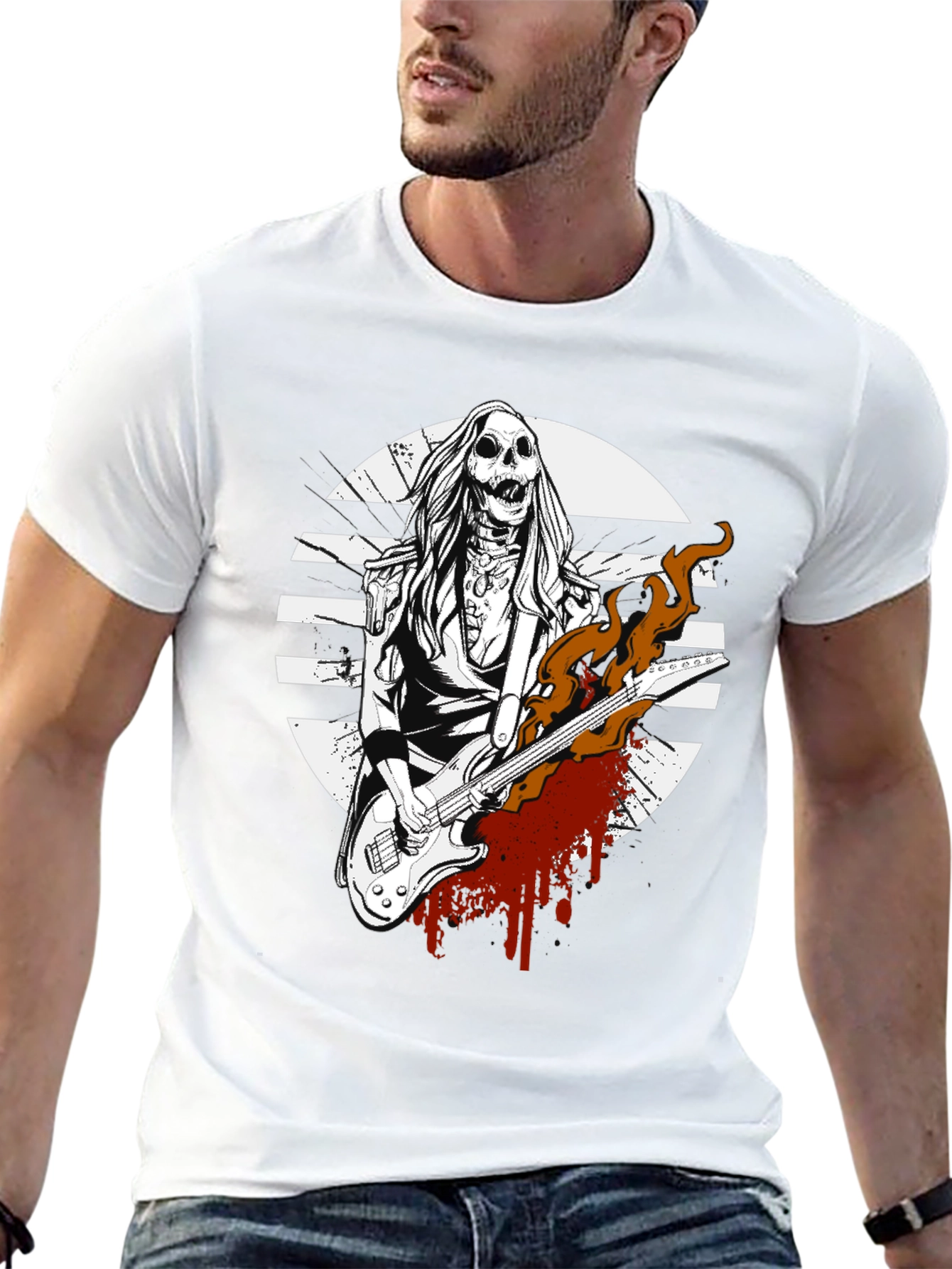 Rock On! Skeleton Guitarist Graphic Tee - Black