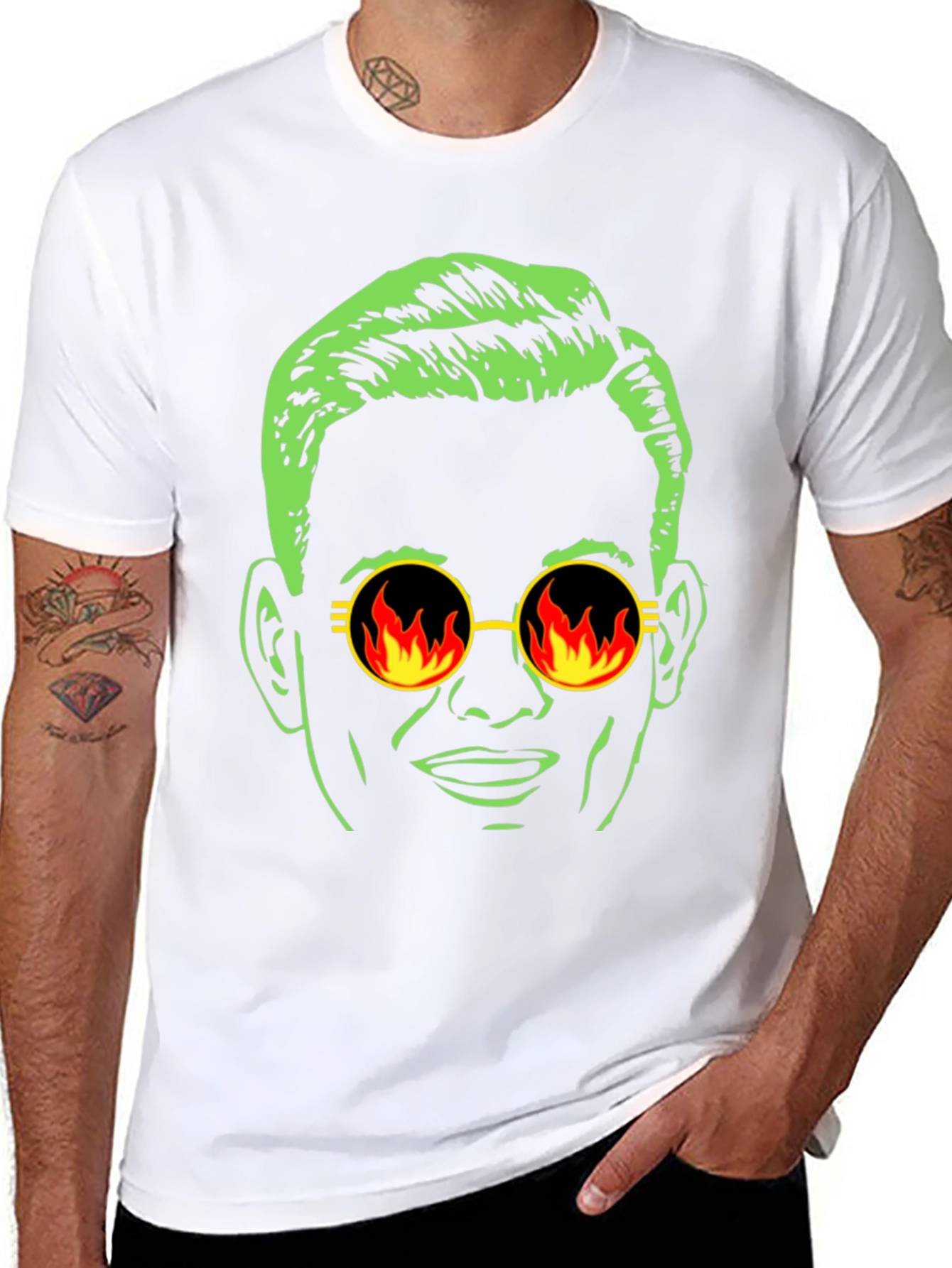 Cool Dude Graphic Tee - Retro Fire Sunglasses