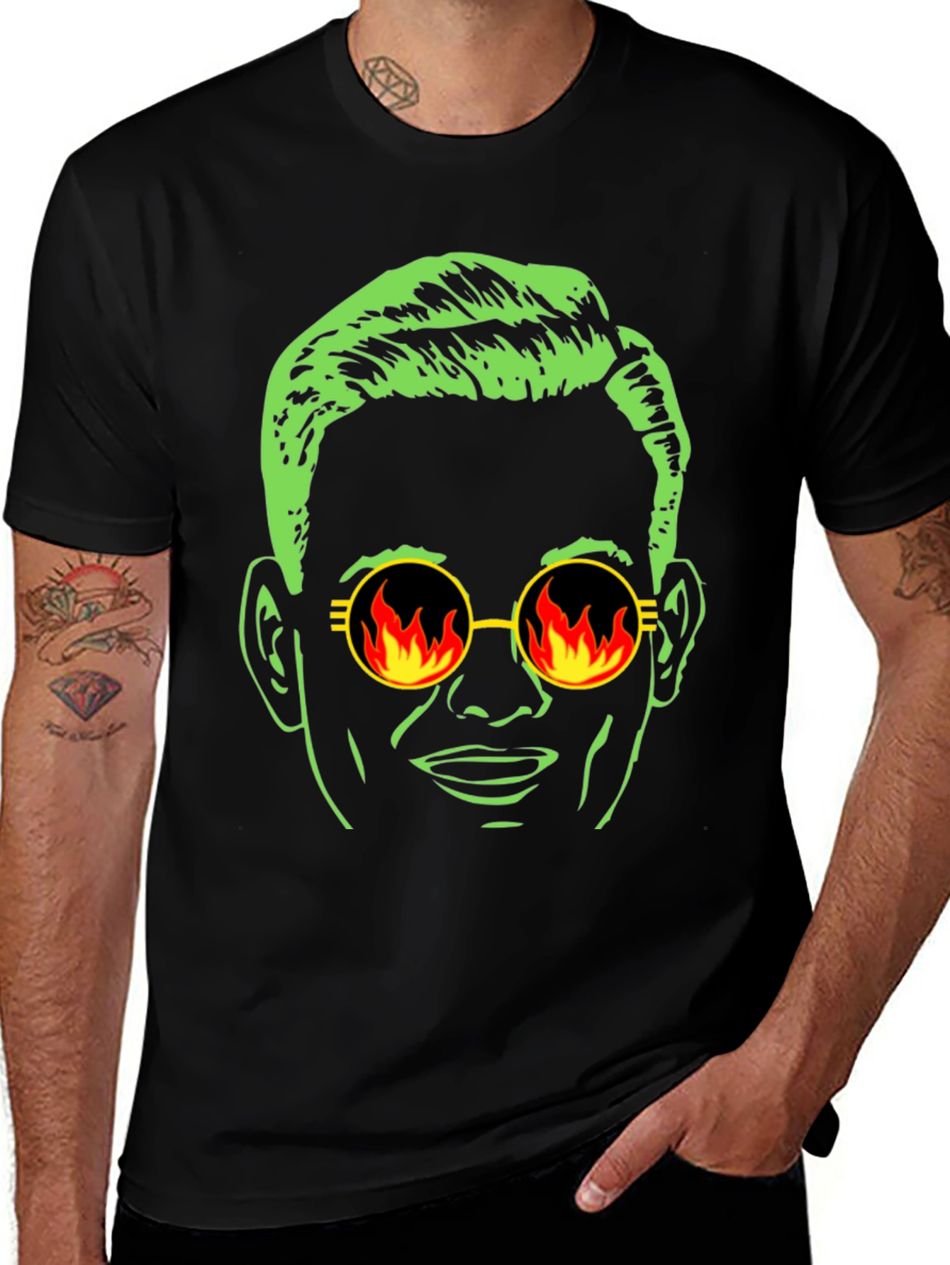 Cool Dude Graphic Tee - Retro Fire Sunglasses