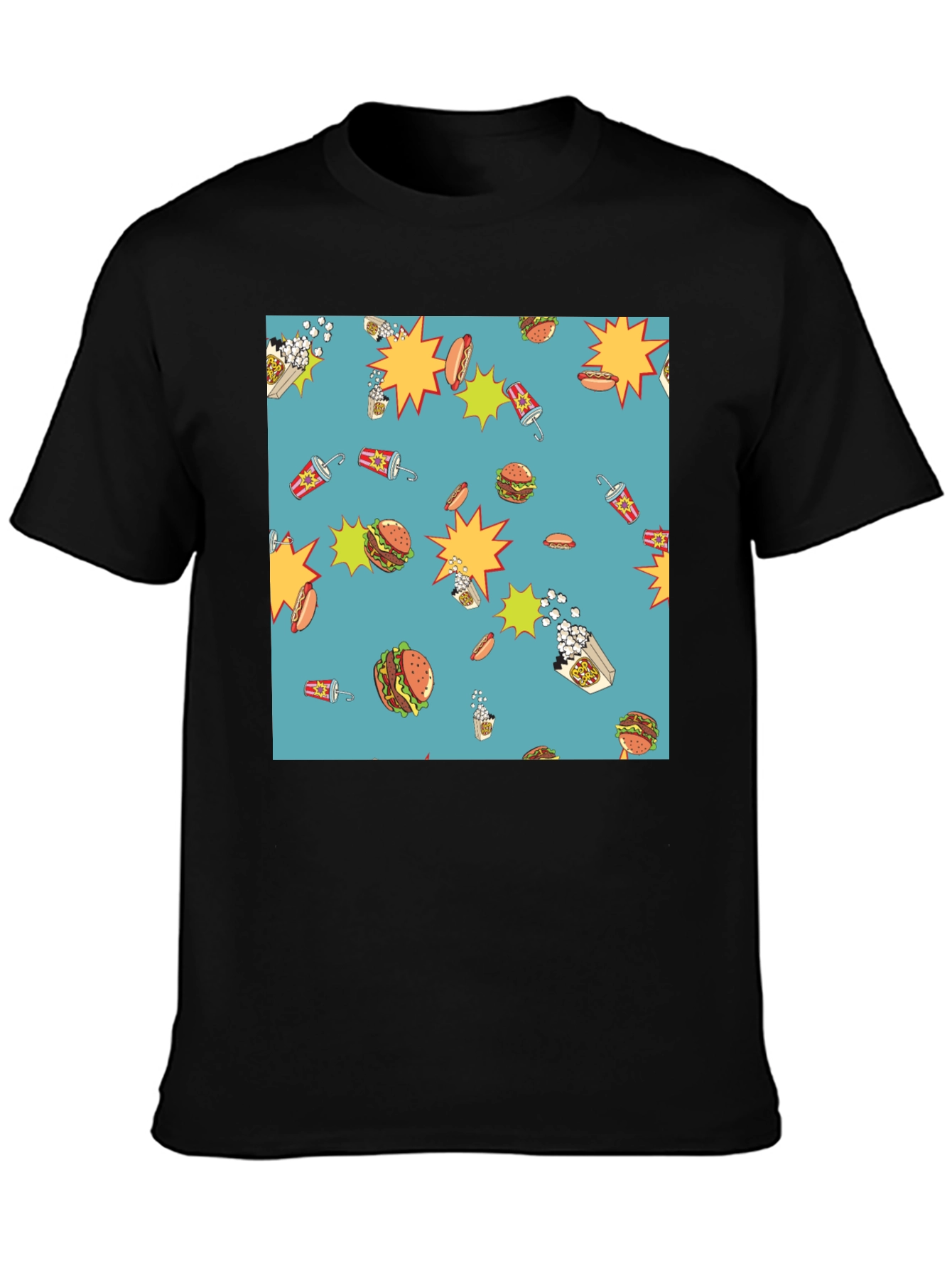 Novelty Food Pattern Black T-Shirt