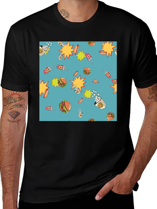 Novelty Food Pattern Black T-Shirt