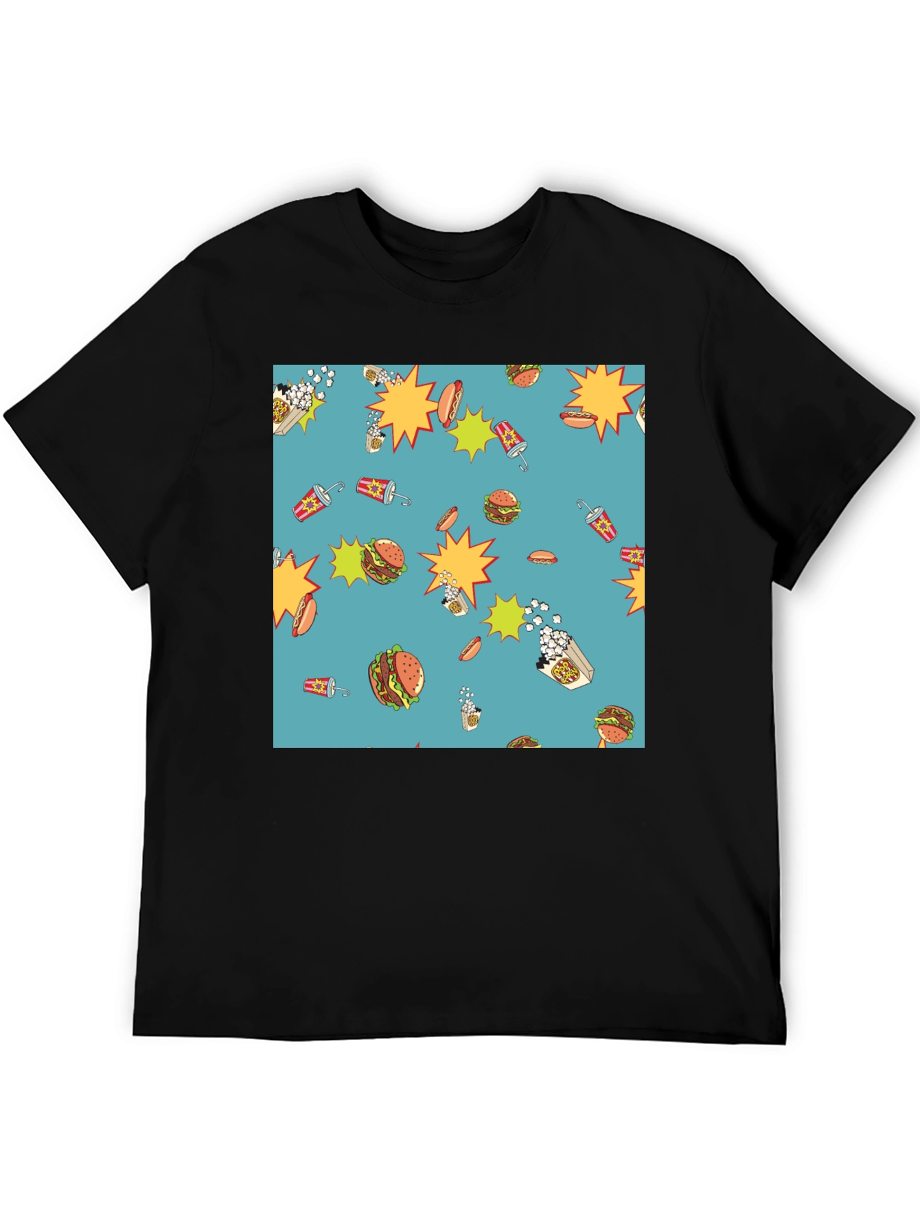 Novelty Food Pattern Black T-Shirt