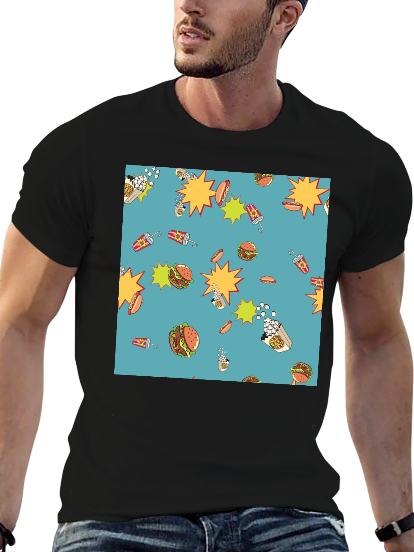 Novelty Food Pattern Black T-Shirt