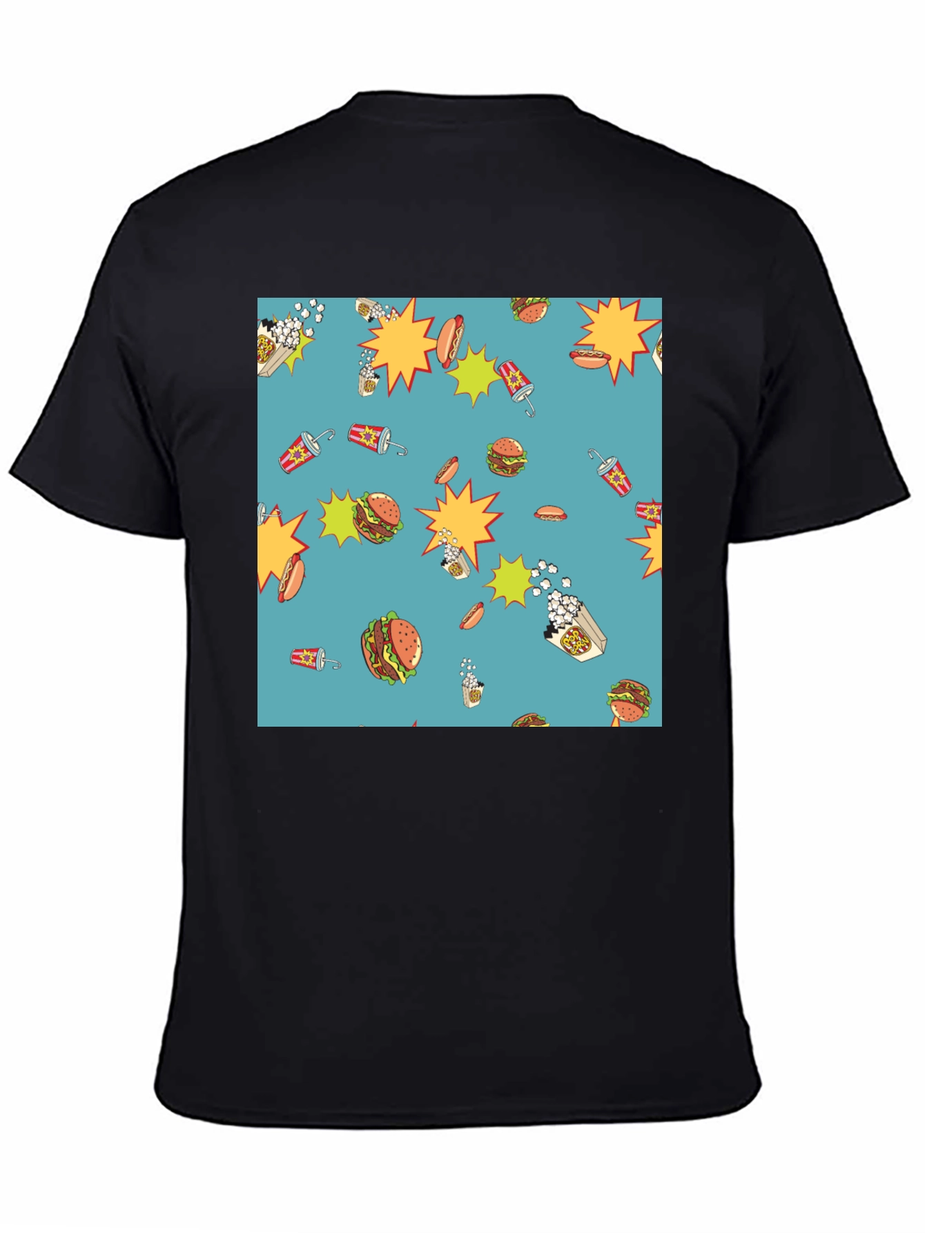 Novelty Food Pattern Black T-Shirt