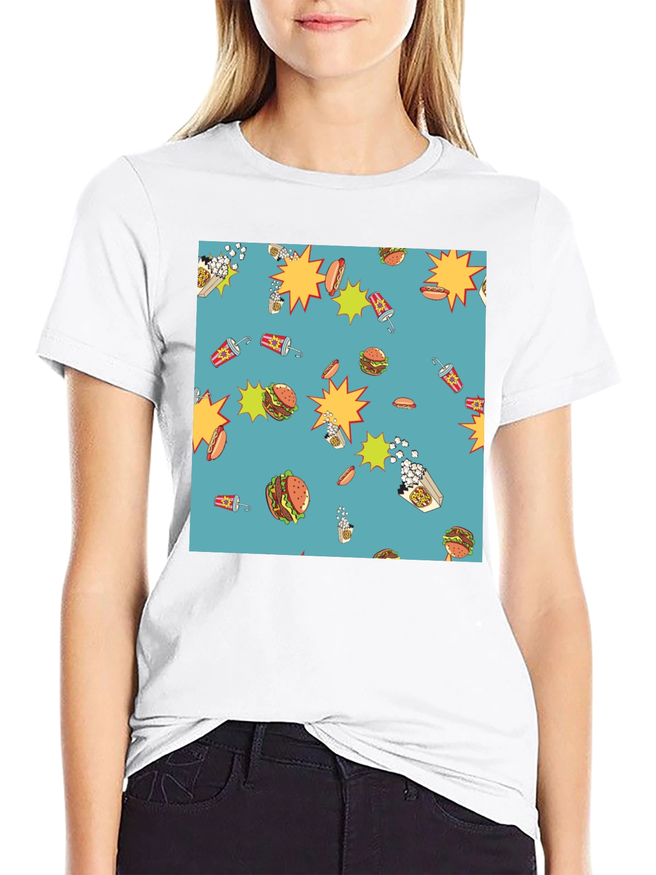 Novelty Food Pattern Black T-Shirt