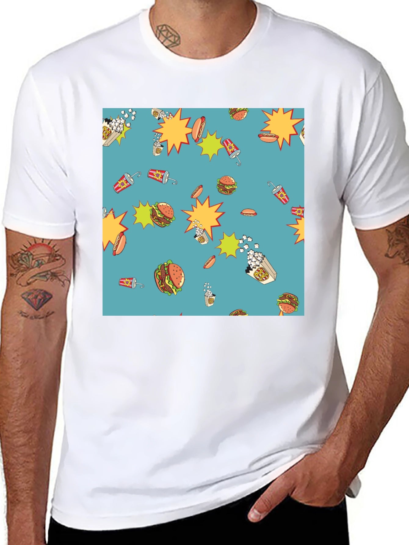 Novelty Food Pattern Black T-Shirt