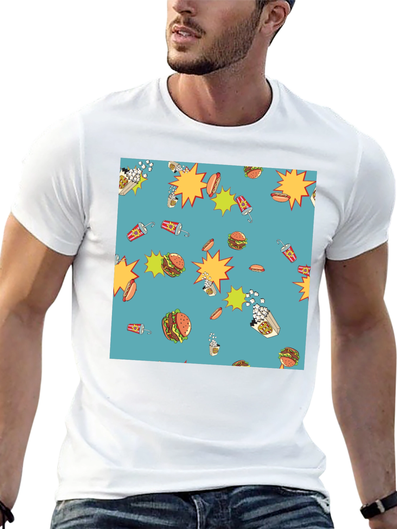 Novelty Food Pattern Black T-Shirt