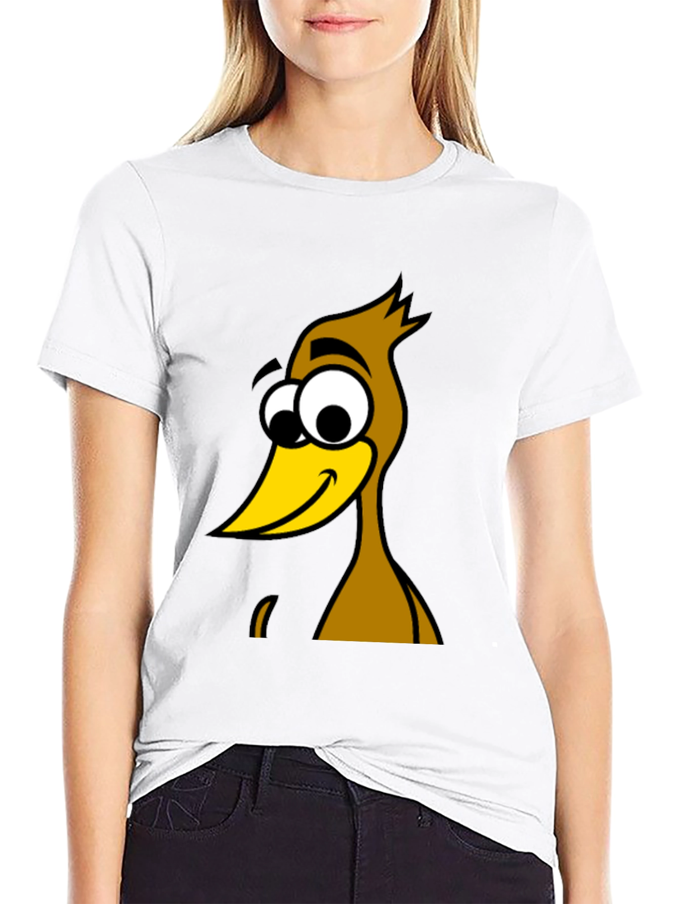 Funny Cartoon Bird Graphic Black T-Shirt
