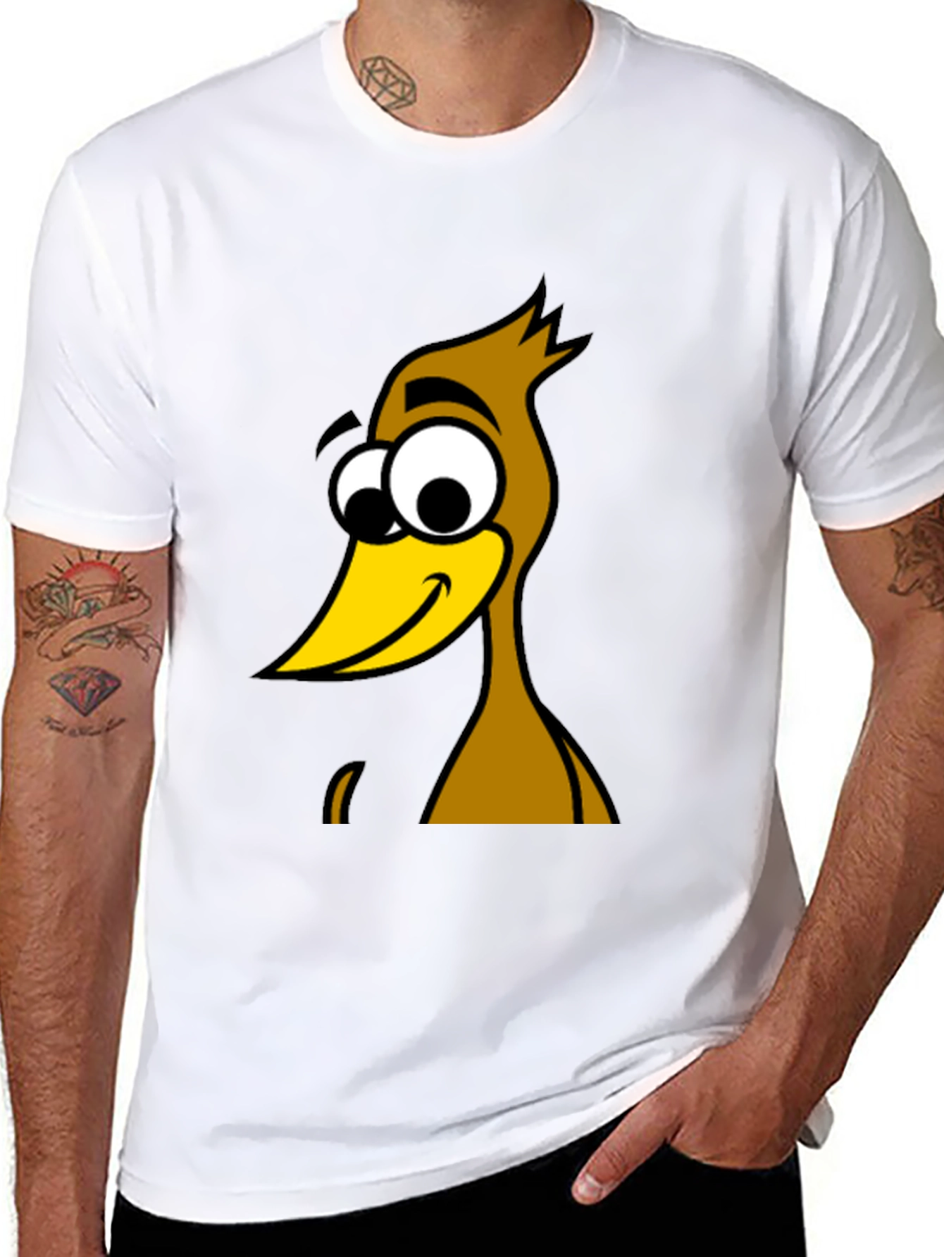 Funny Cartoon Bird Graphic Black T-Shirt