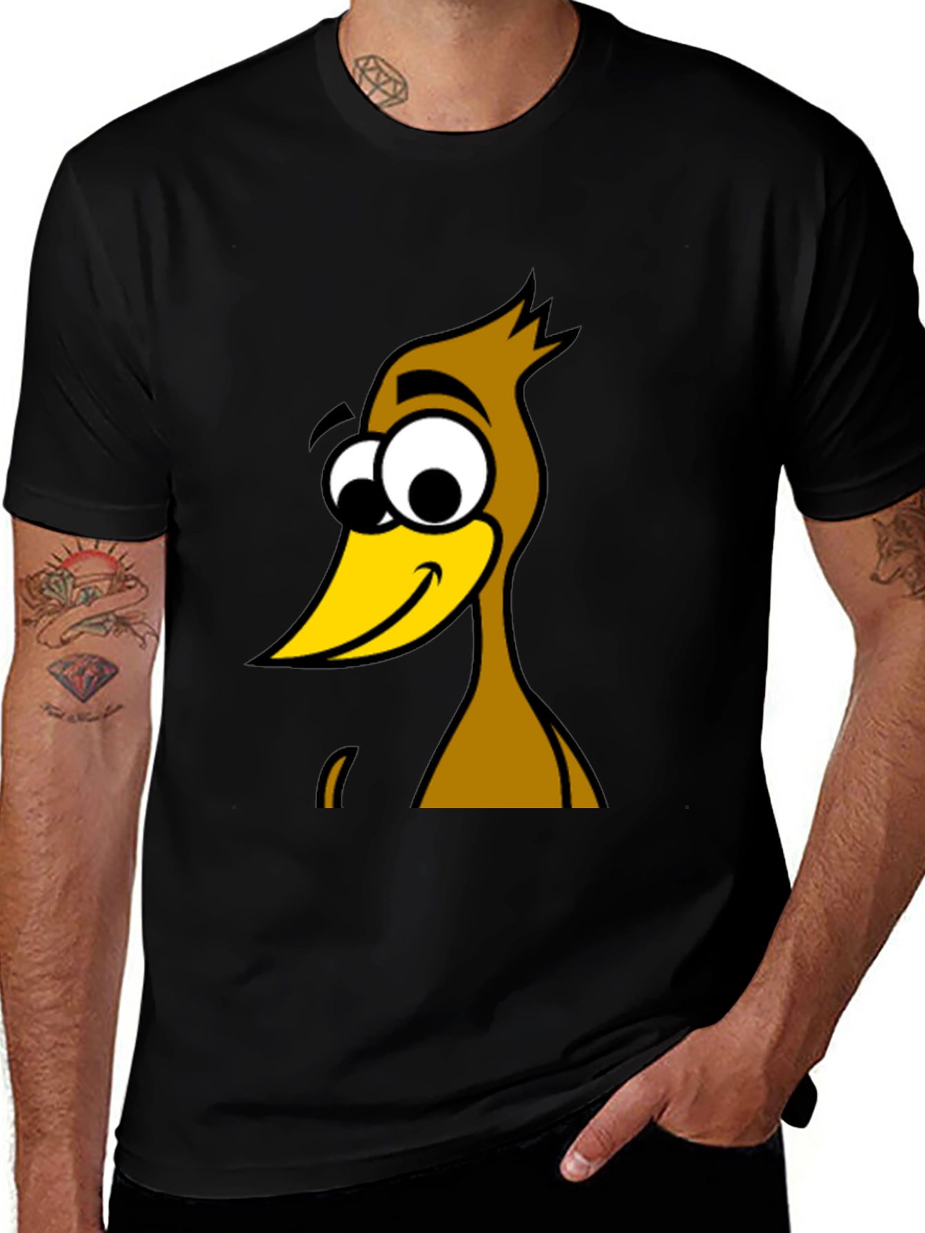 Funny Cartoon Bird Graphic Black T-Shirt