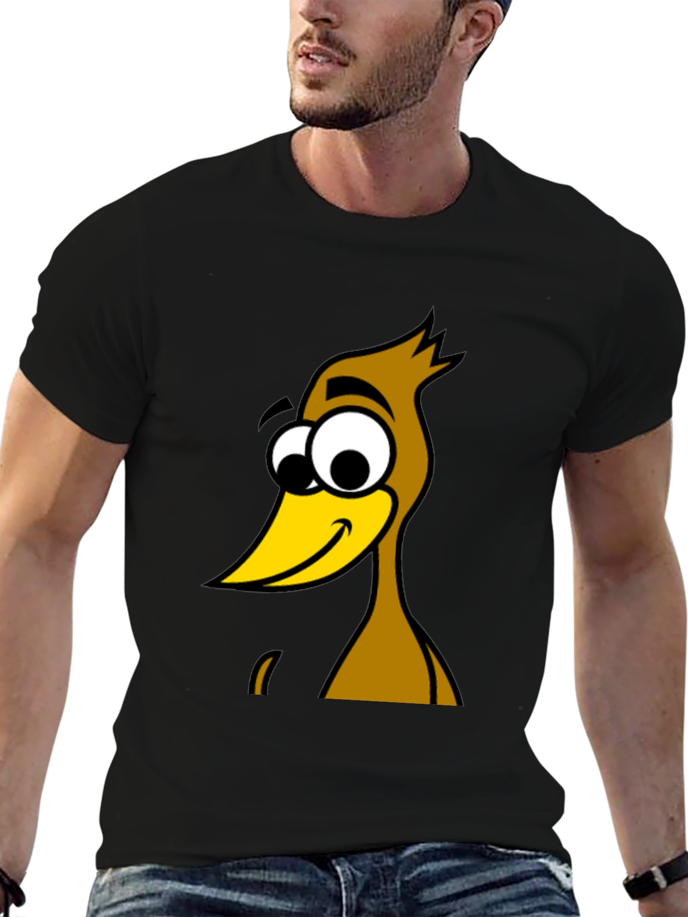 Funny Cartoon Bird Graphic Black T-Shirt