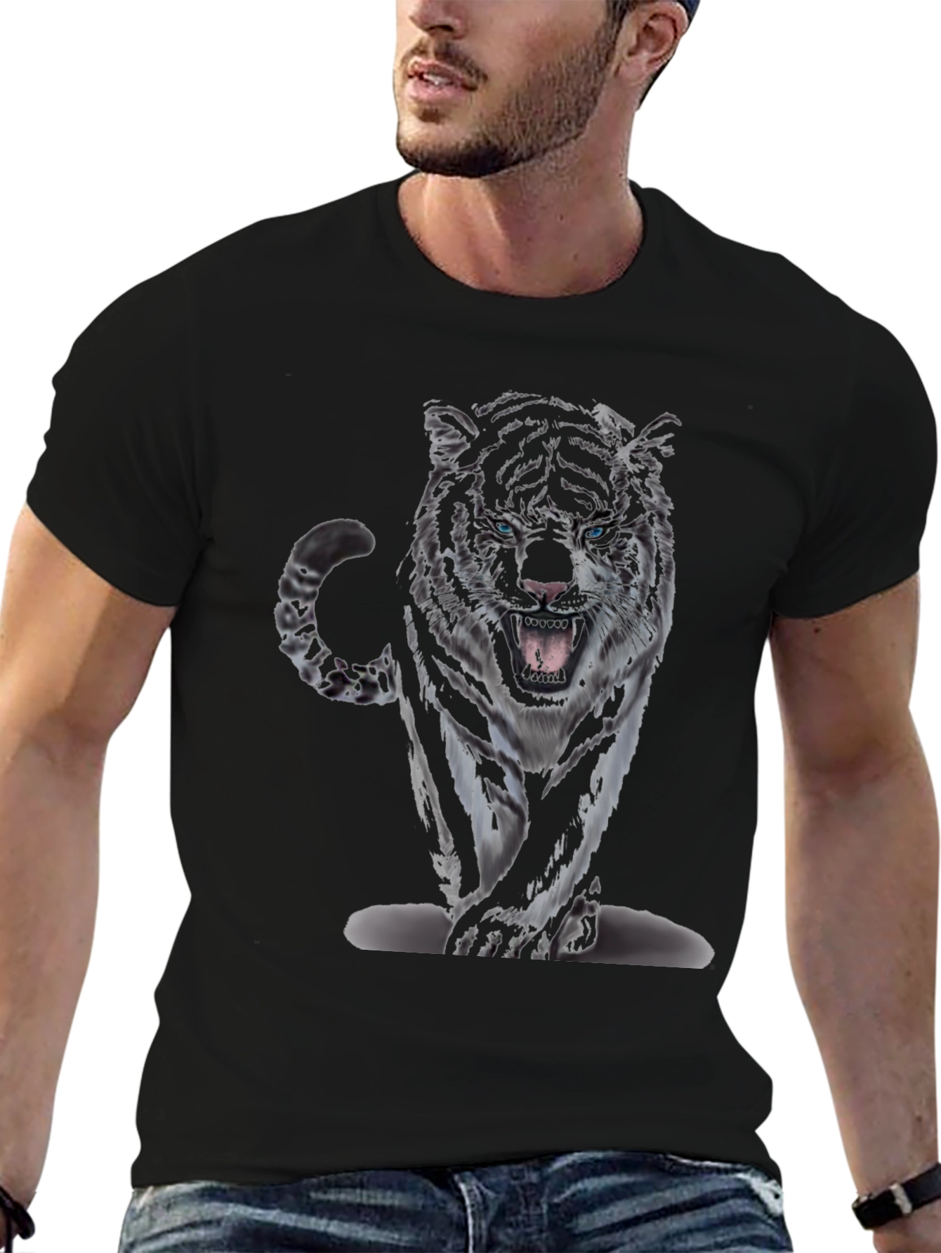 Tiger Graphic Print Black T-Shirt