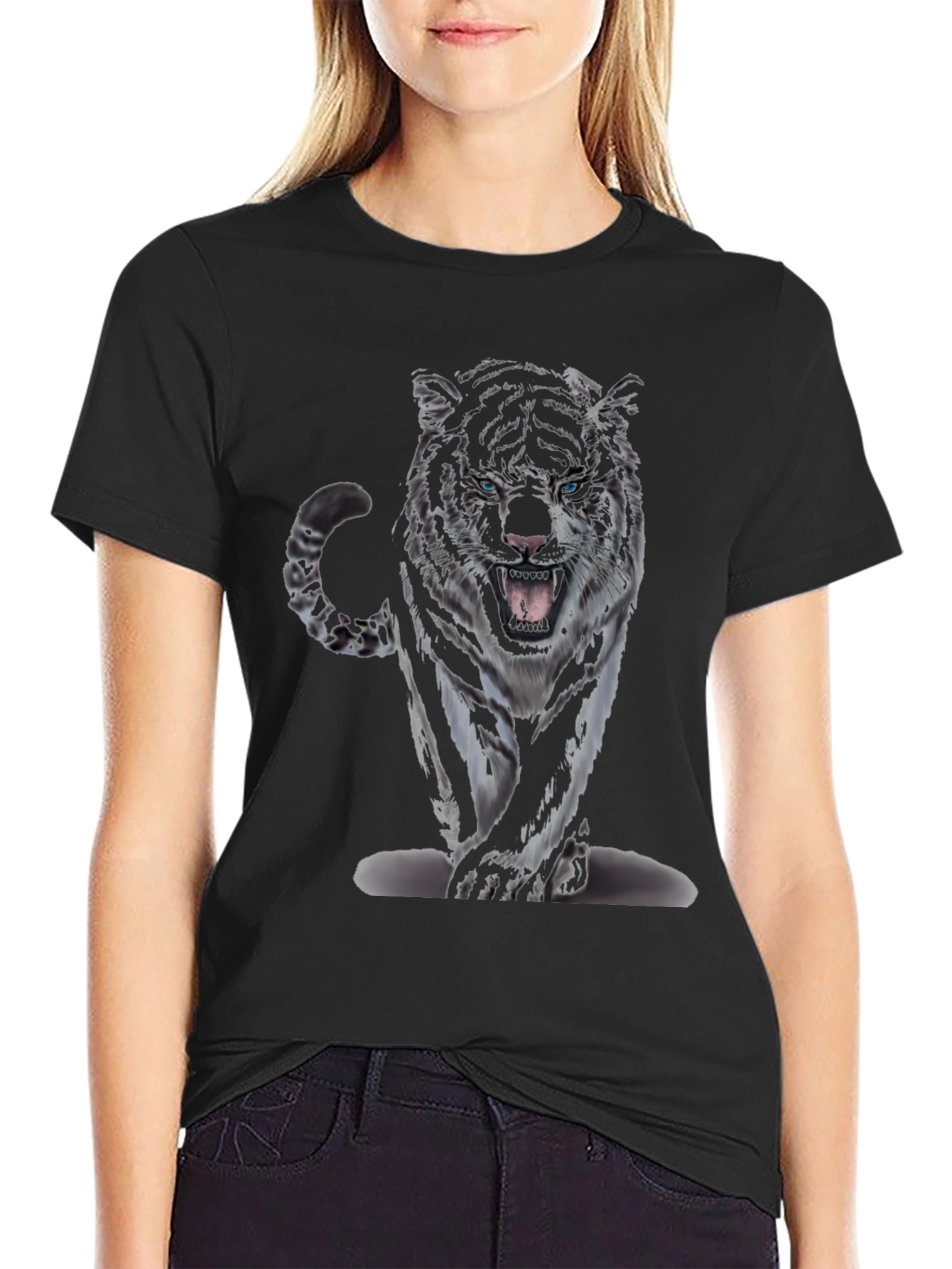 Tiger Graphic Print Black T-Shirt