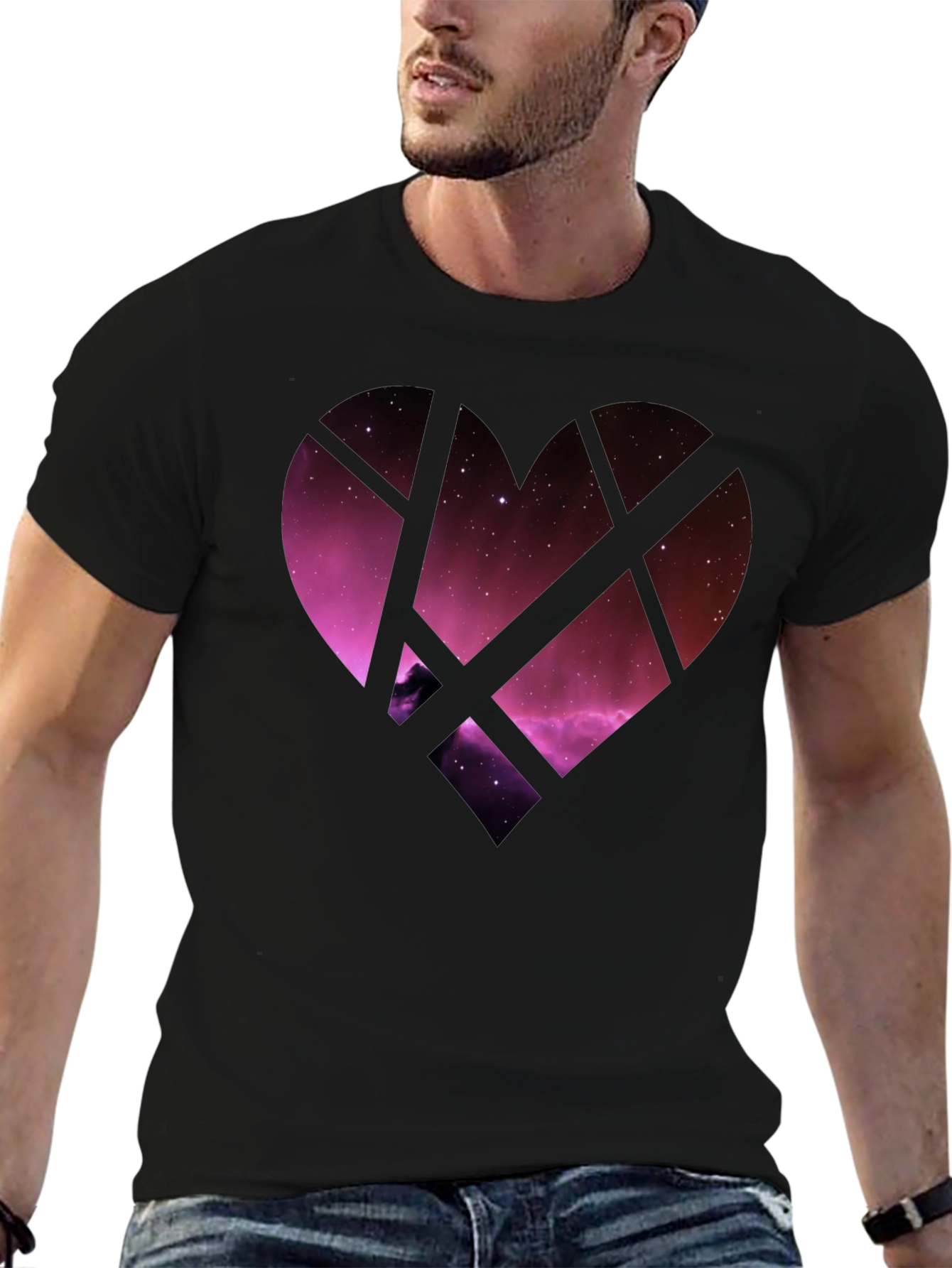 Galaxy Heart Graphic Tee - Black Cotton Blend