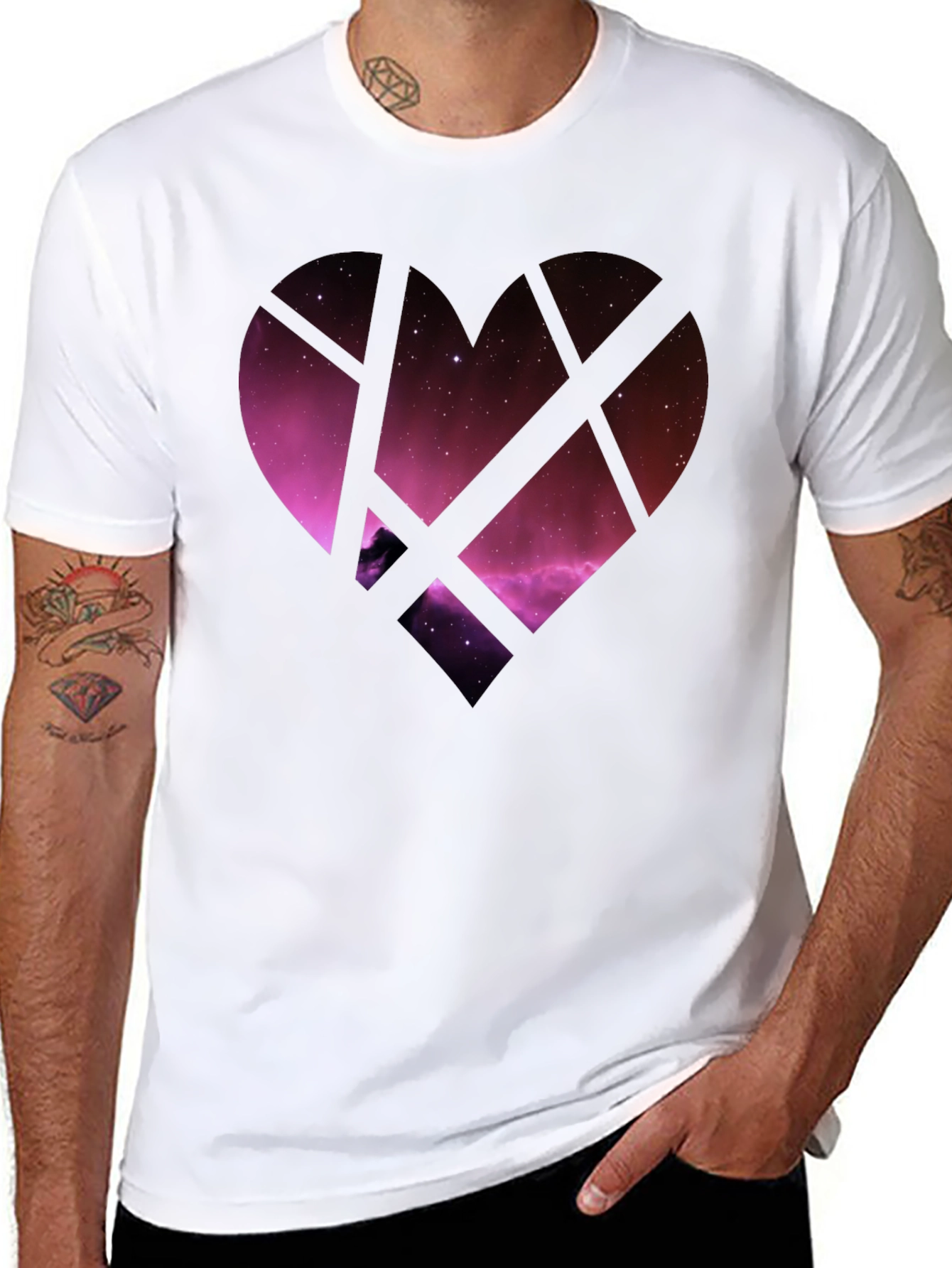Galaxy Heart Graphic Tee - Black Cotton Blend