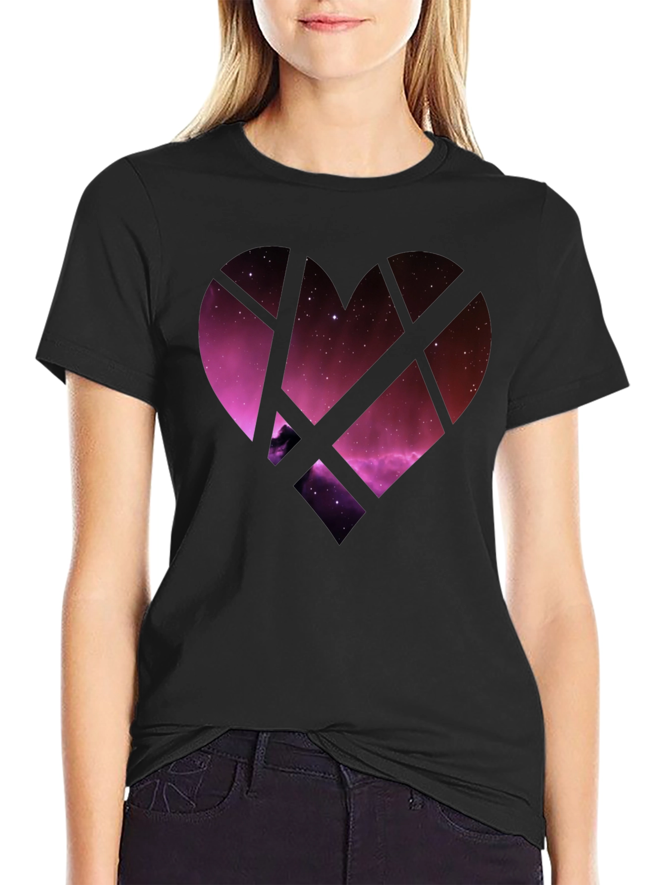 Galaxy Heart Graphic Tee - Black Cotton Blend