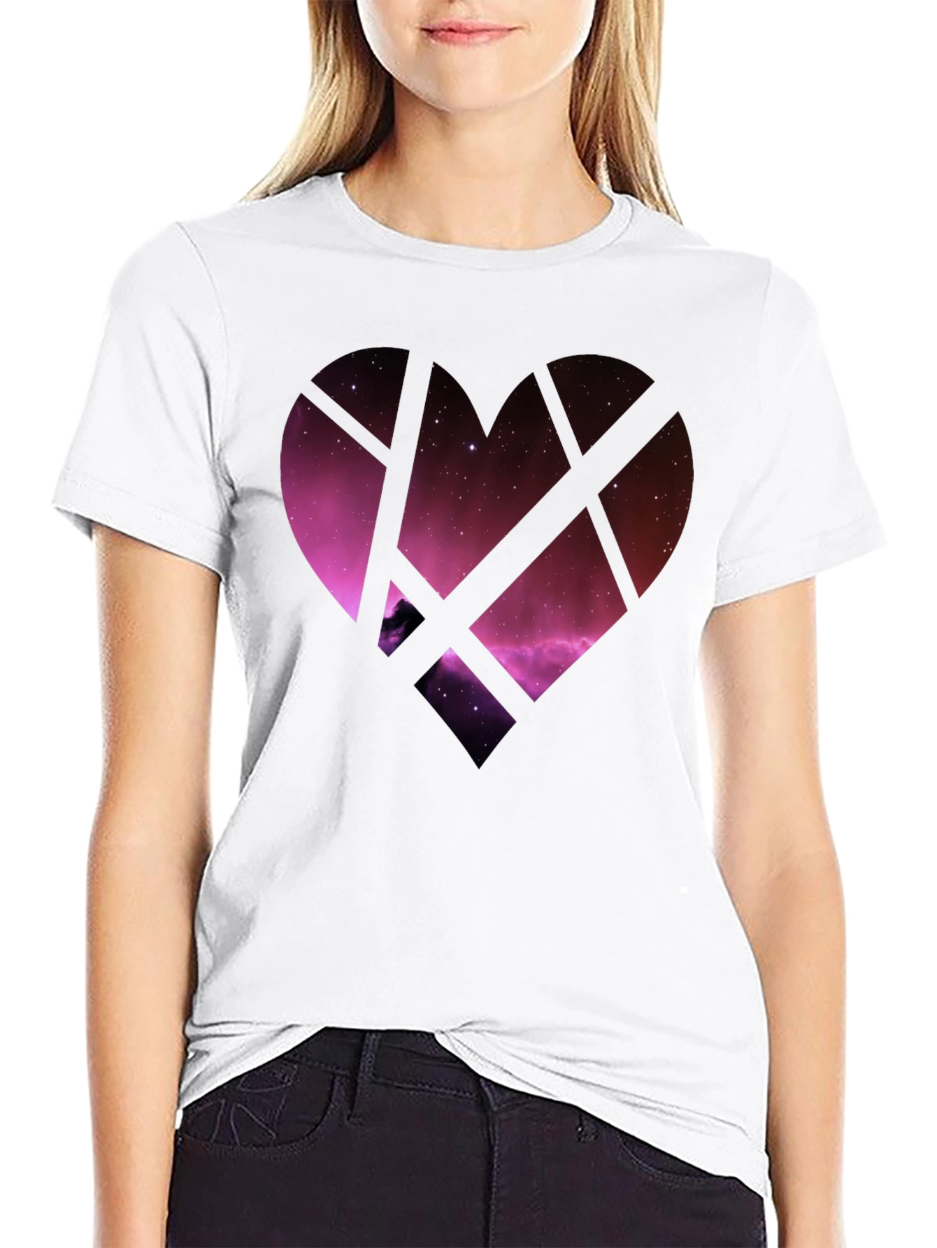 Galaxy Heart Graphic Tee - Black Cotton Blend