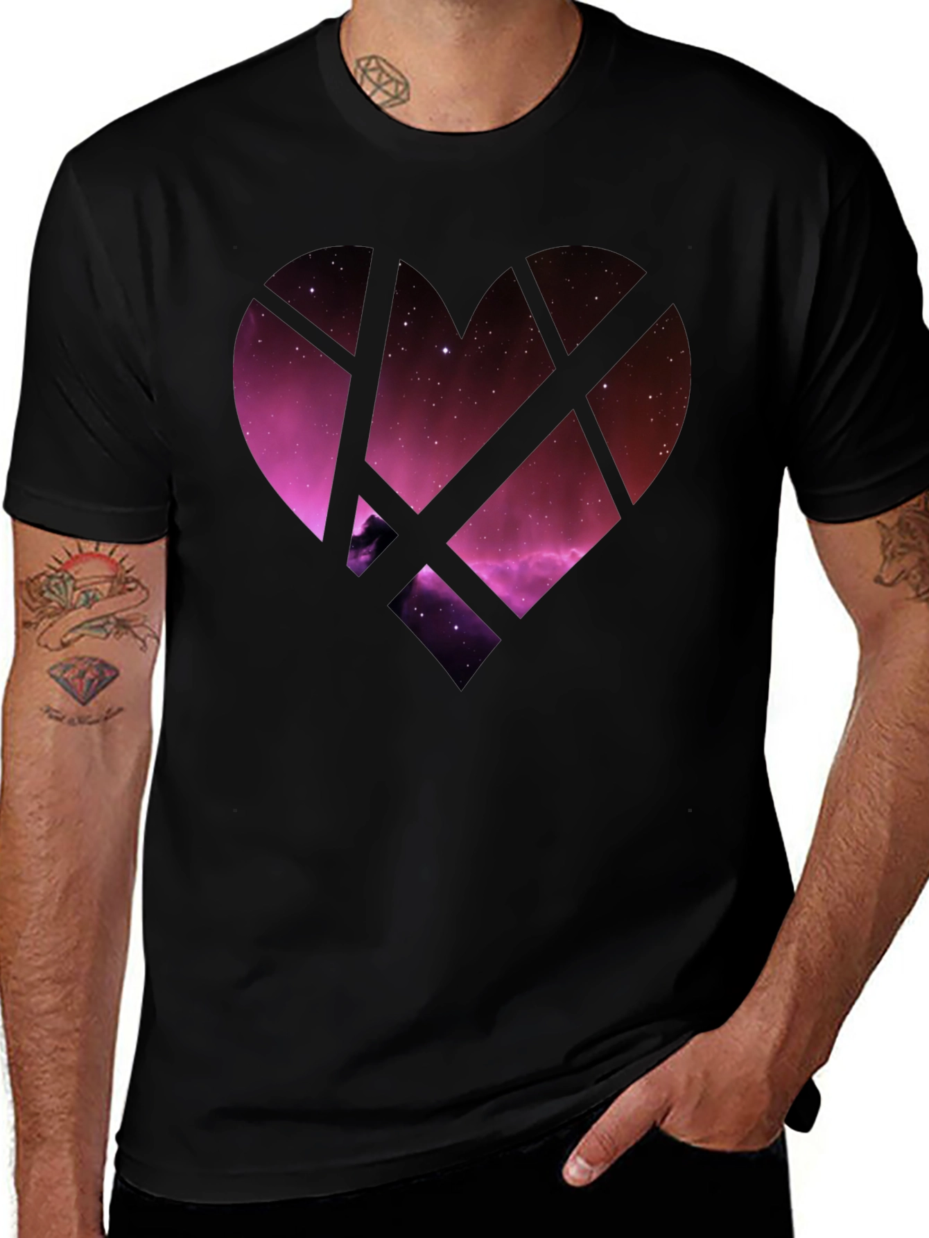 Galaxy Heart Graphic Tee - Black Cotton Blend