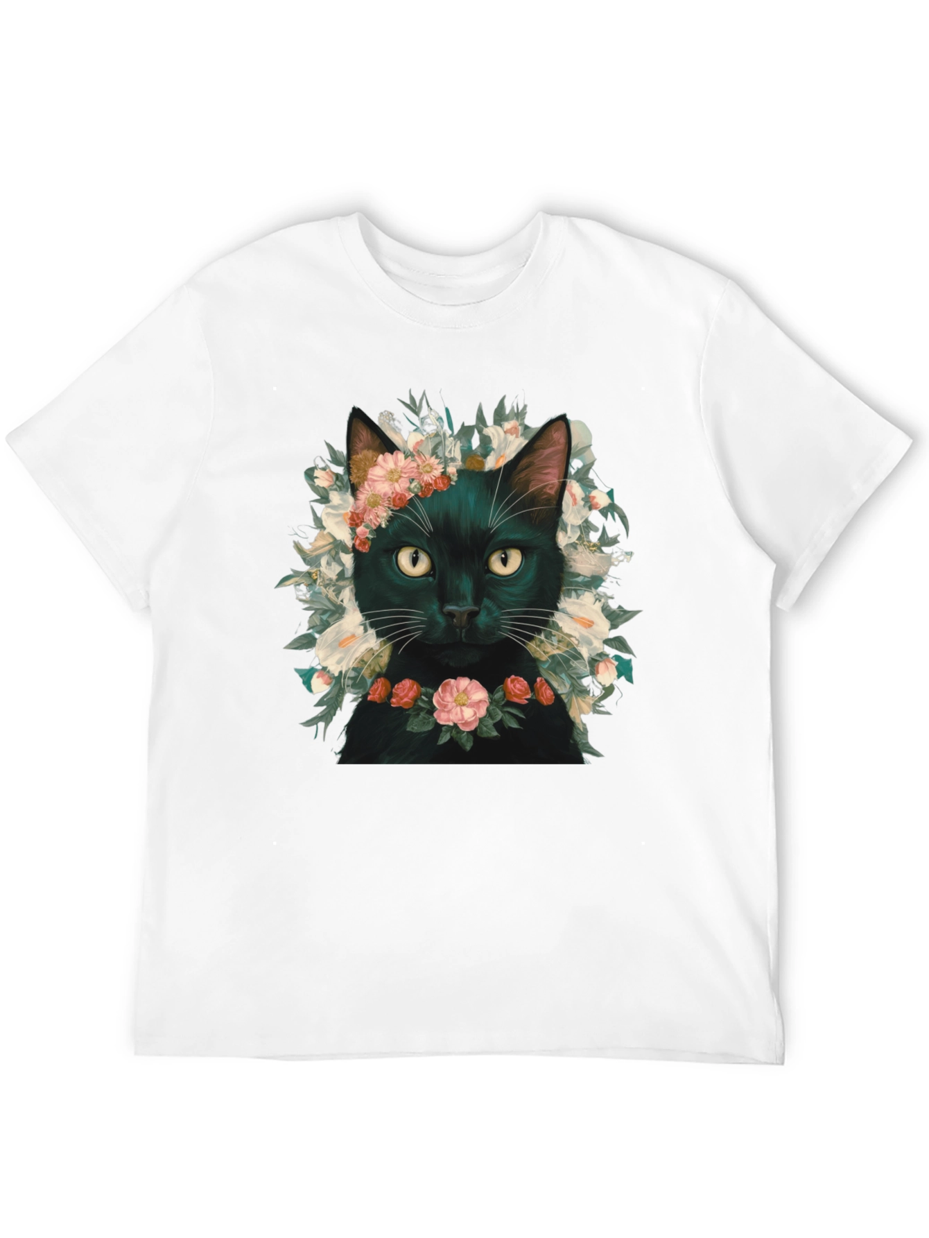 Floral Cat T-Shirt - Black
