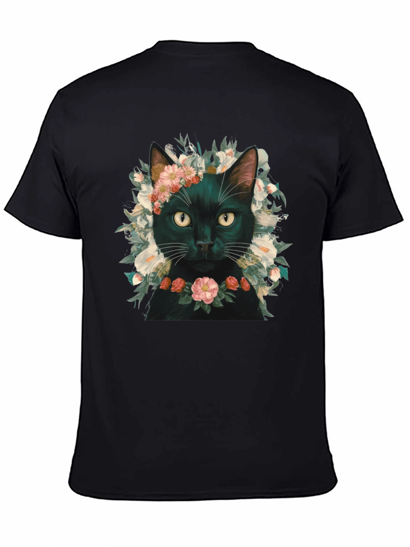 Floral Cat T-Shirt - Black