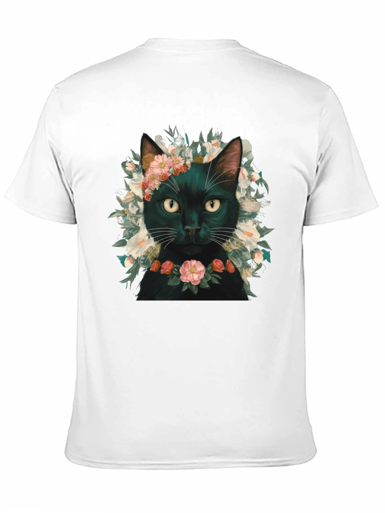 Floral Cat T-Shirt - Black